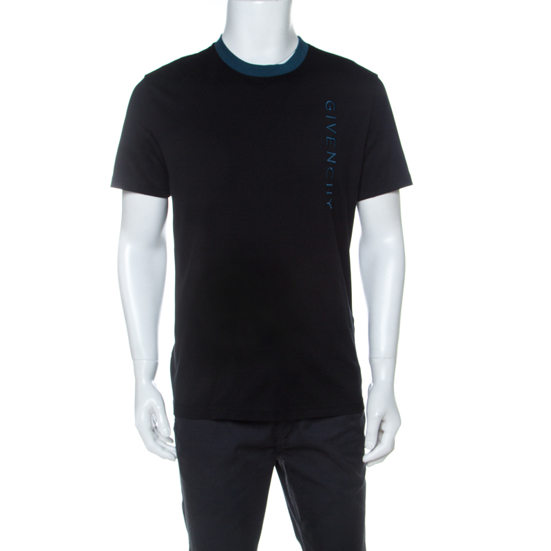 Pre Owned Givenchy Black Cotton Contrast Trim Logo Embroidered Slim Fit T-Shirt L