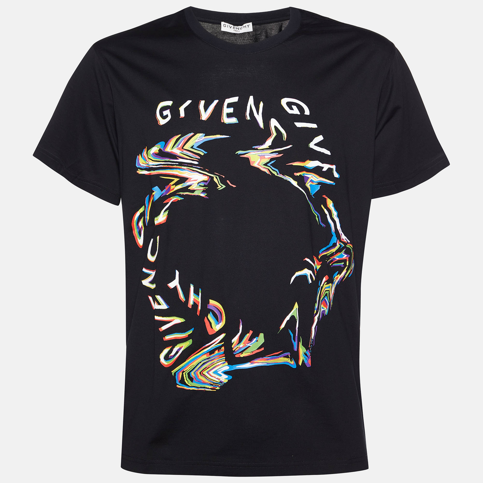 Pre-owned Givenchy Black Glitch Graphic Print Cotton Regular Fit T-shirt L