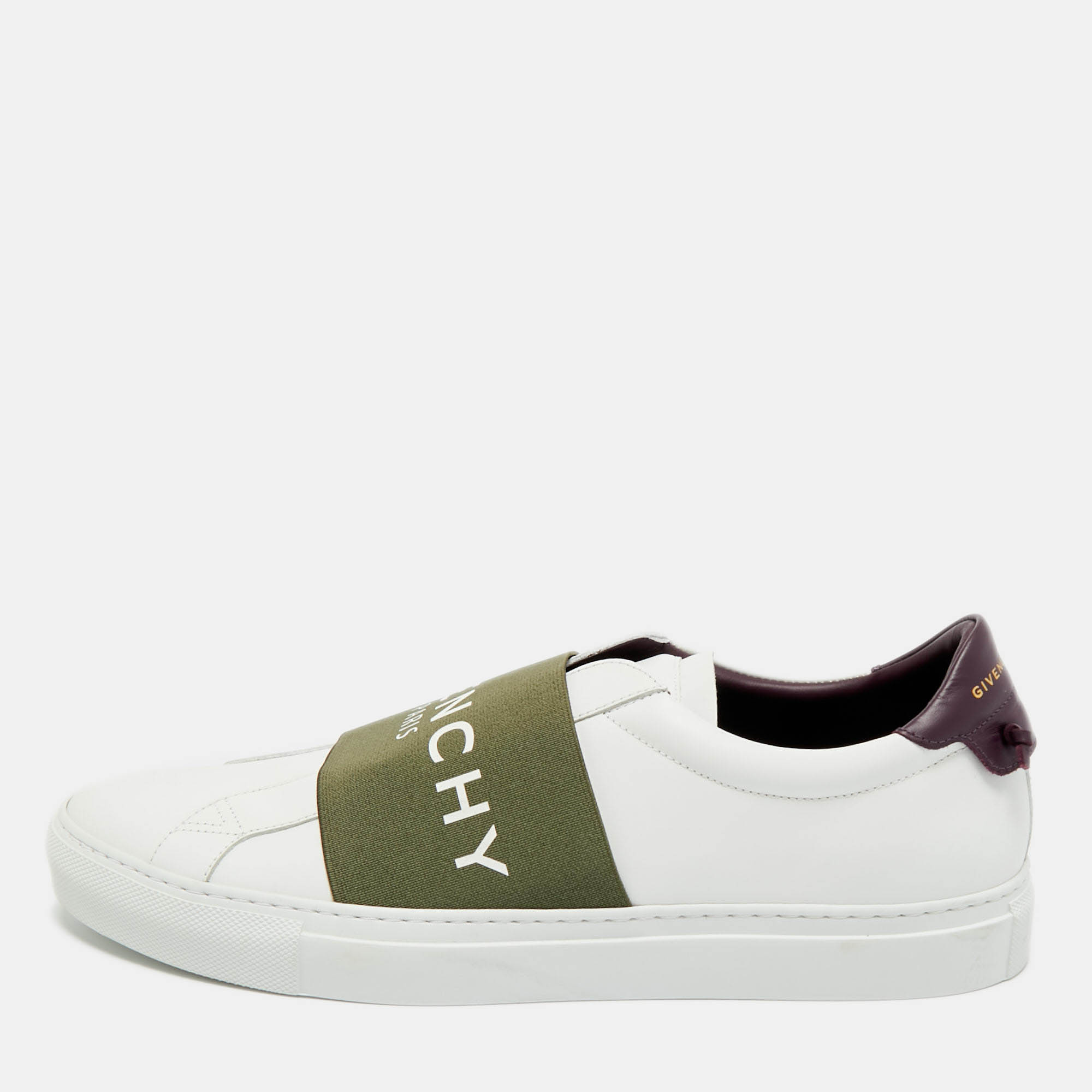 

Givenchy White/Green Elastic and Leather Urban Street Slip On Sneakers Size