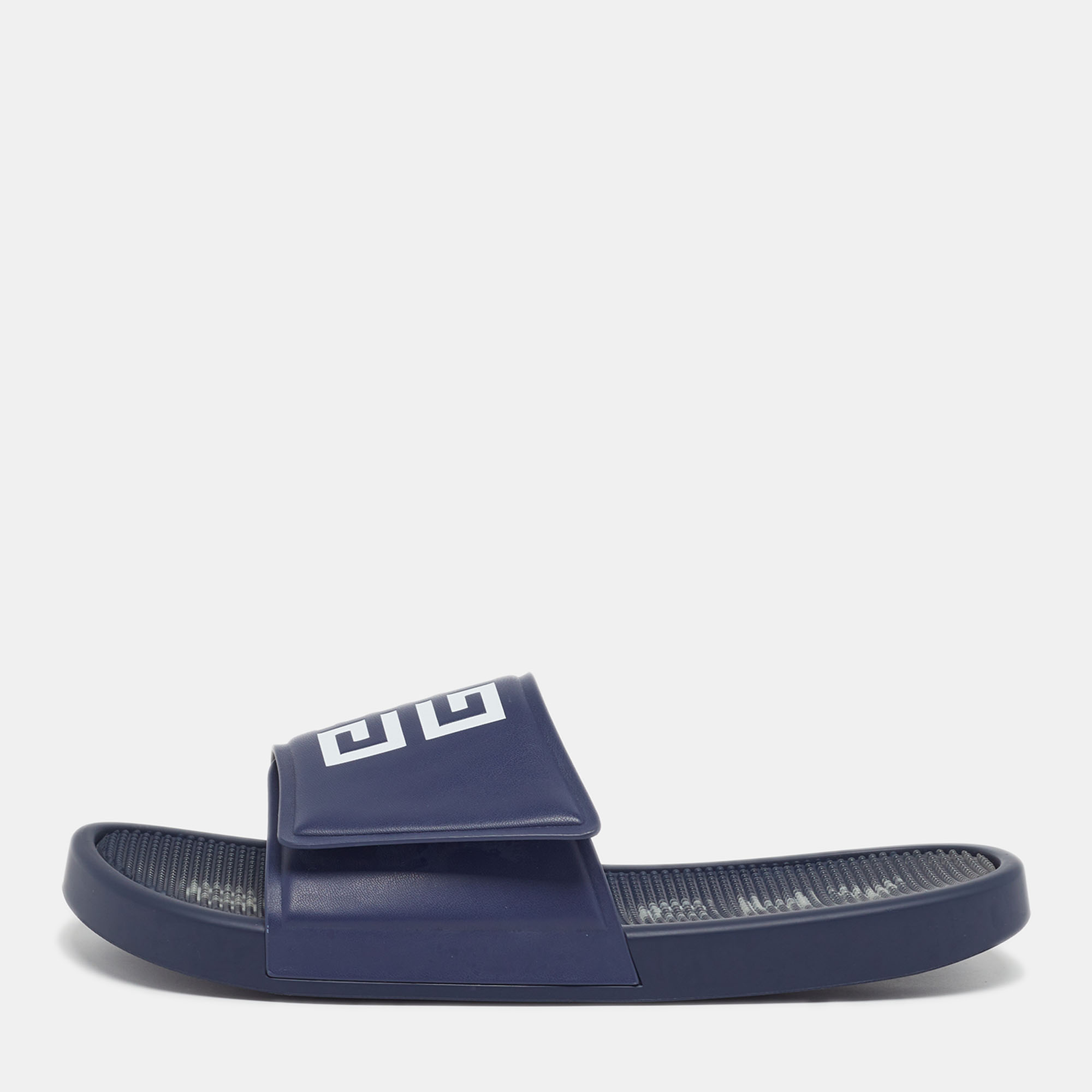 

Givenchy Logo Print Debossed Size  Navy Blue Leather Flat Slide