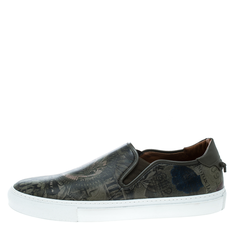 

Givenchy Olive Green Printed Leather Street Skate Slip On Sneakers Size