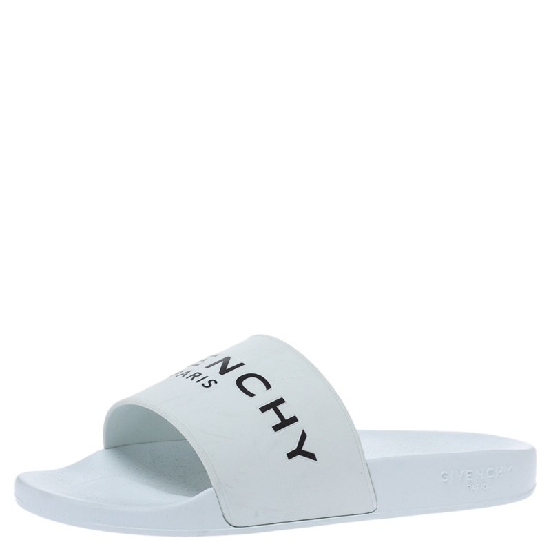 Givenchy White Rubber Logo Flat Slides Size 41