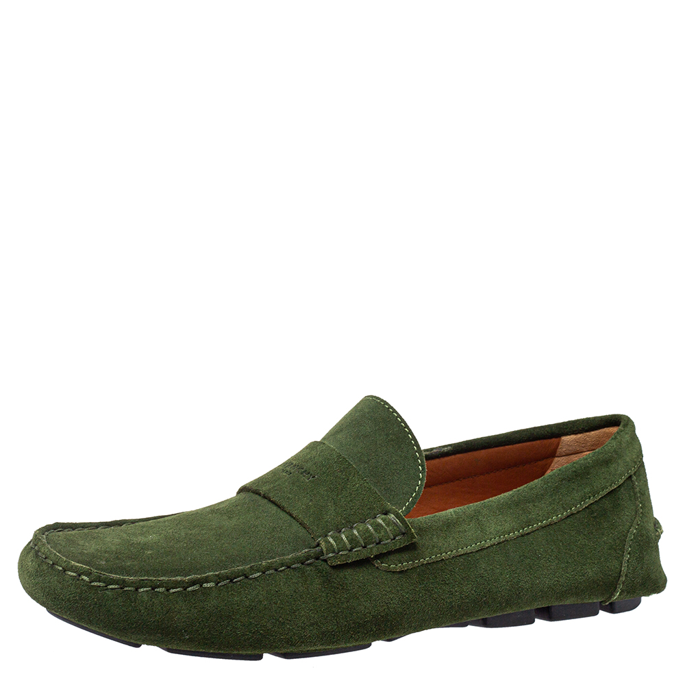 Pre-owned Givenchy Green Suede Slip On Loafers Size 41.5