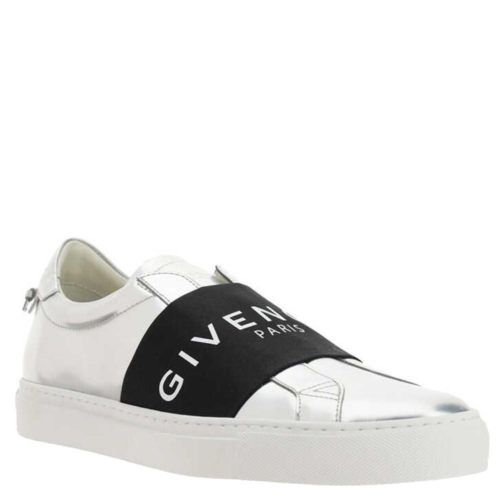 

Givenchy Silver Mirror Effect Leather Webbing Urban Street Sneakers Size IT, Black