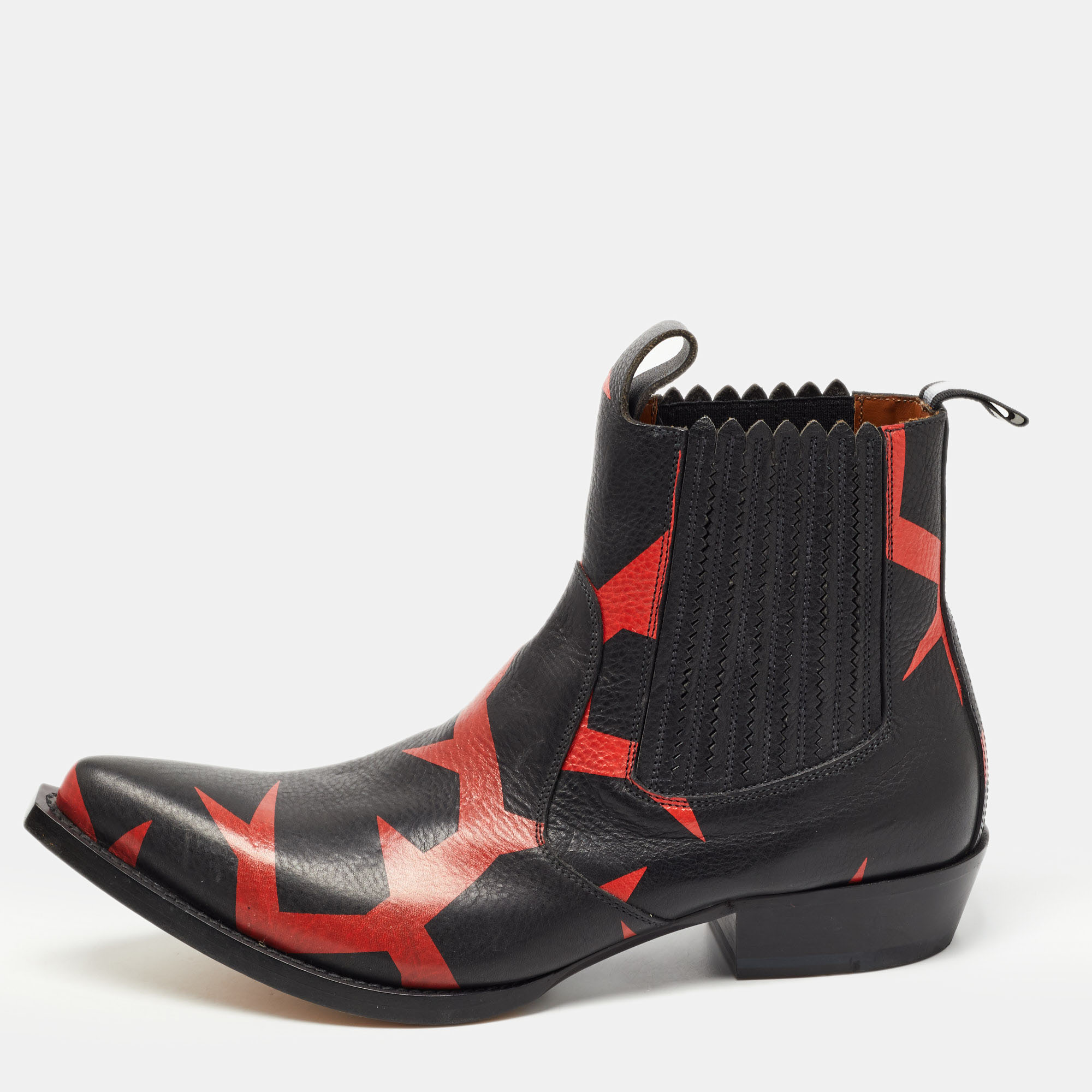 Givenchy Black/Red Leather Cowboy Ankle Boots Size 44