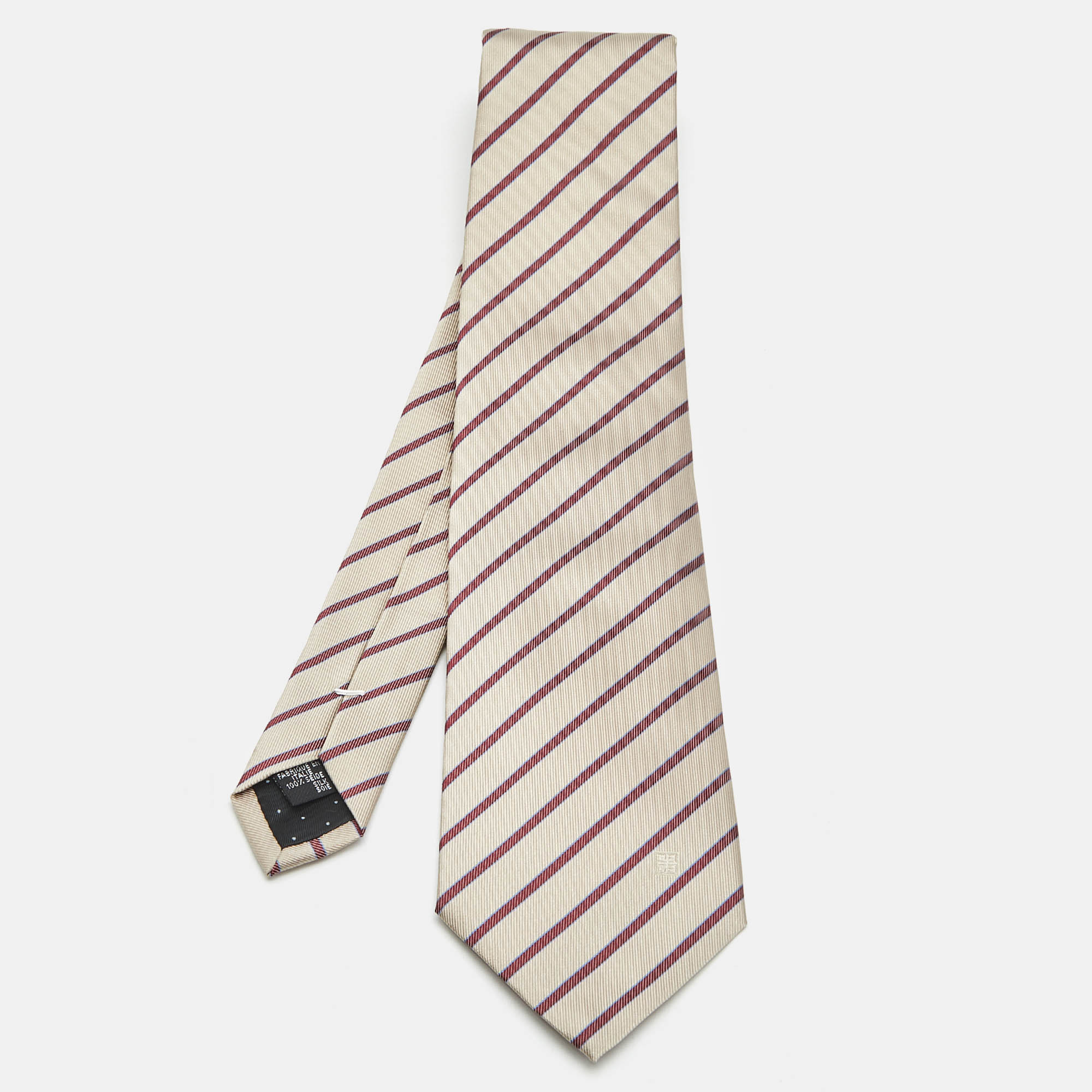

Givenchy Beige Diagonal Striped Silk Tie