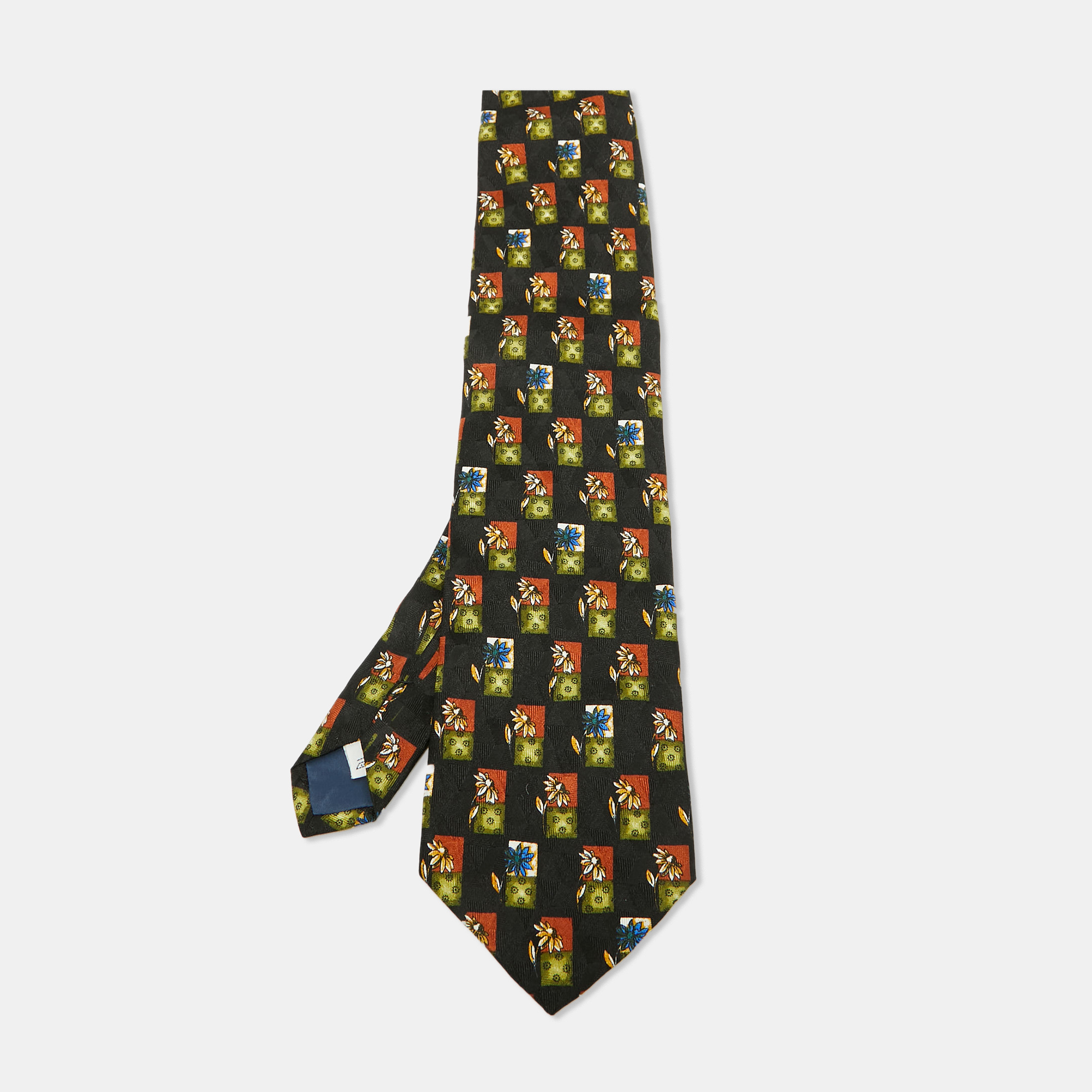 

Givenchy Black Geometric Floral Print Silk Traditional Tie