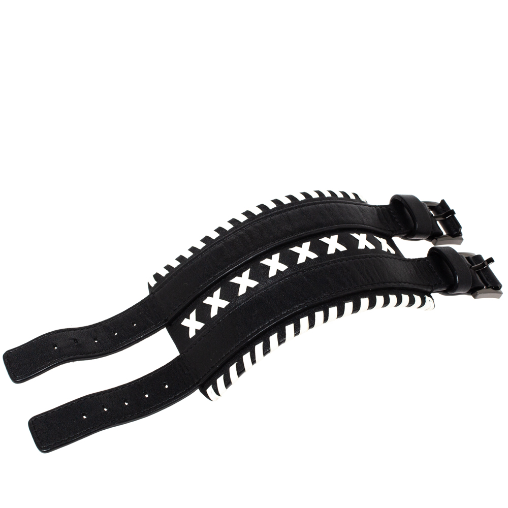 

Givenchy Black/White Stitch Leather Double Buckle Cuff Adjustable Bracelet