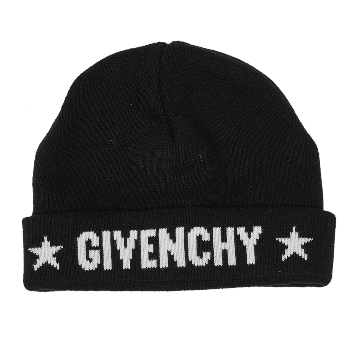 Pre-owned Givenchy Black Star Logo Intarsia Knit Cashmere Beanie