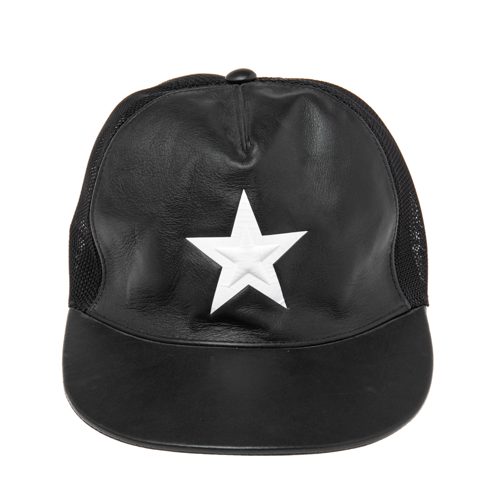 

Givenchy Black Leather & Mesh Star Detail Baseball Cap