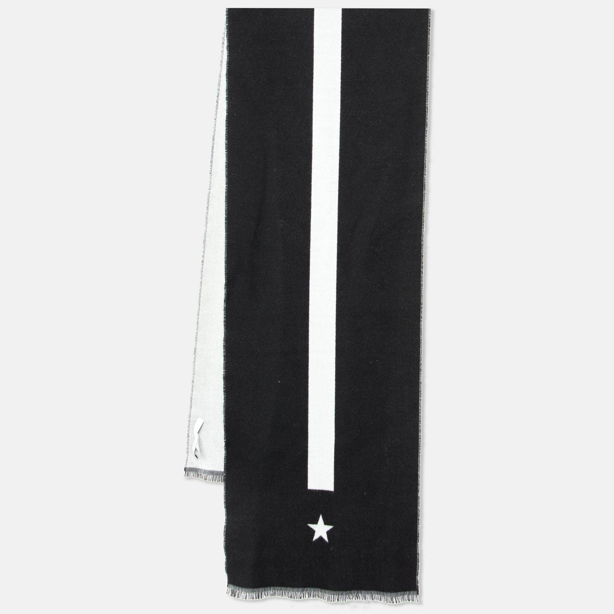 Pre-owned Givenchy White & Black Star Striped Wool Reversible Scarf