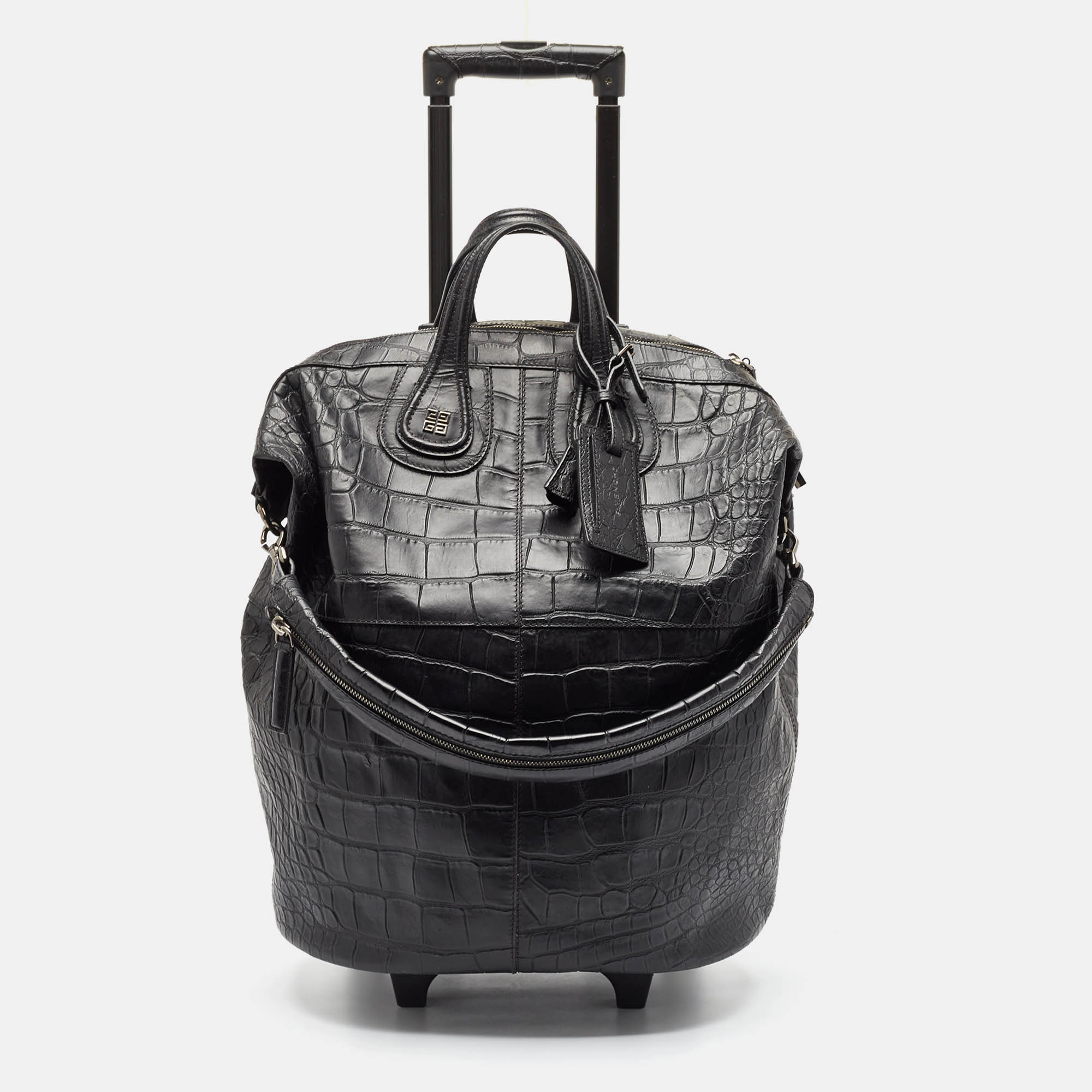 Pre-owned Givenchy Black Croc Embossed Leather Nightingale Trolley Luggage