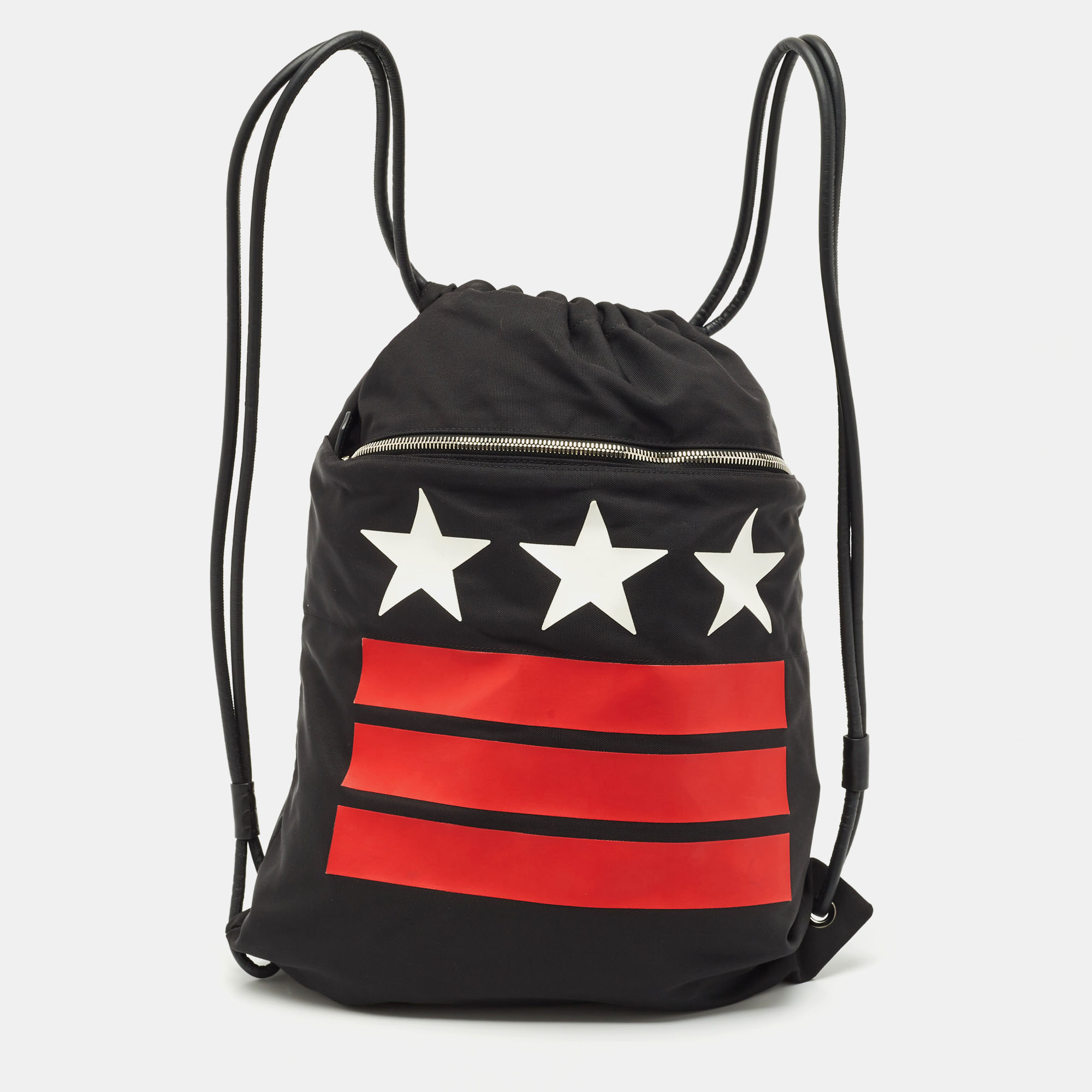 

Givenchy Black Nylon Stars Stripes Drawstring Backpack