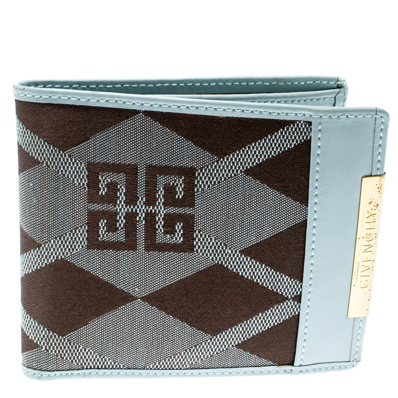 Givenchy Light Blue/Brown Canvas and Leather Compact Wallet