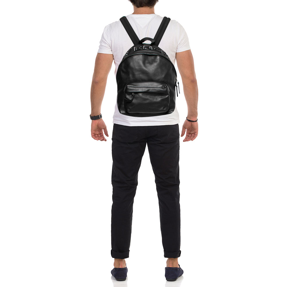 

Givenchy Black Leather and Nylon Embroidered Logo Backpack