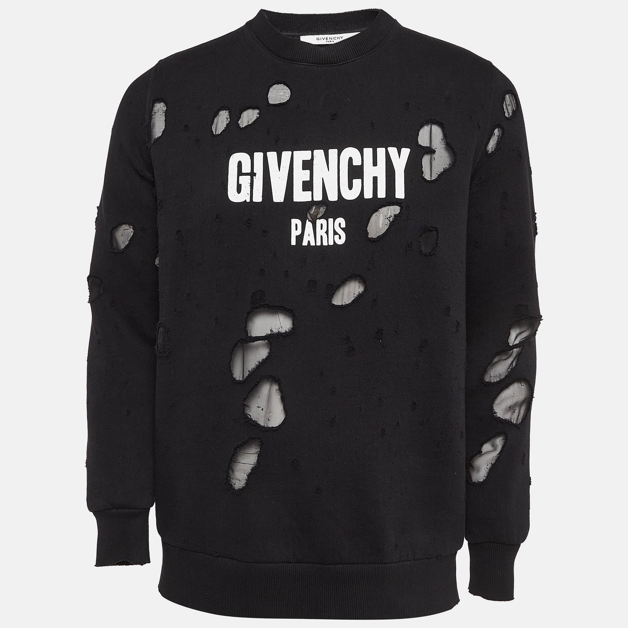 Pre-owned Givenchy Black Logo Print Cotton Distressed Sweatshirt S