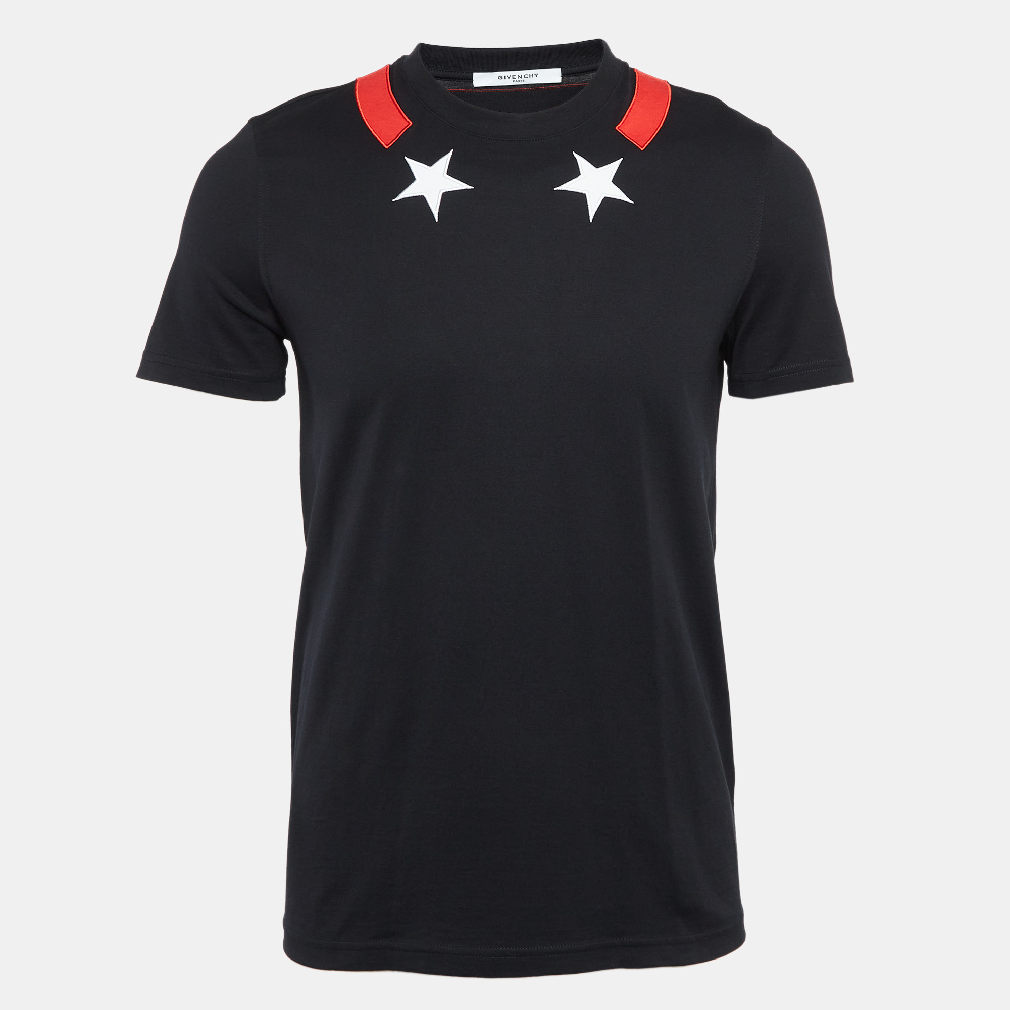 

Givenchy Black Cuban Tape Star Collar Cotton T-Shirt S