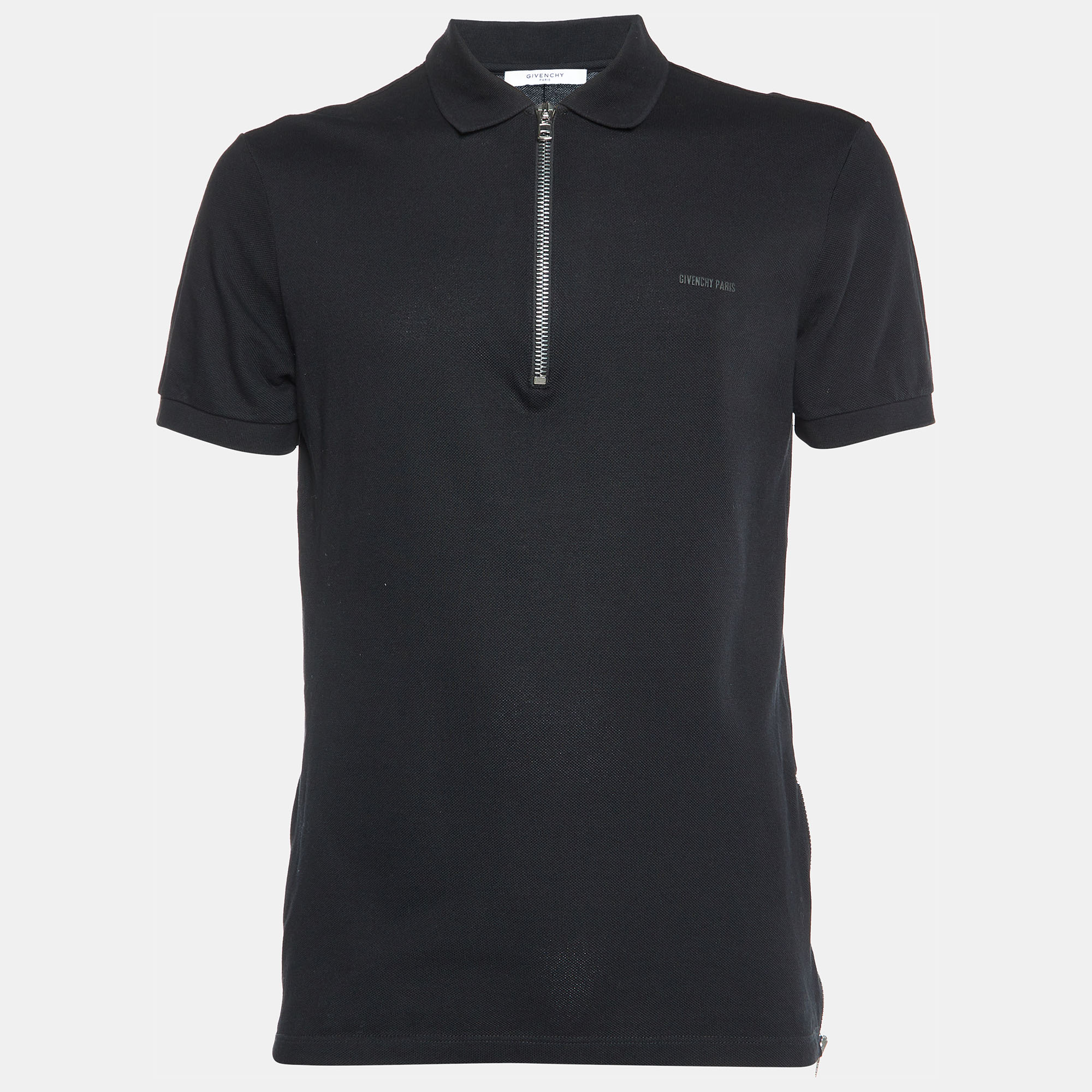 

Givenchy Black Cotton Knit Zip Detailed Short Sleeve Polo T-Shirt L