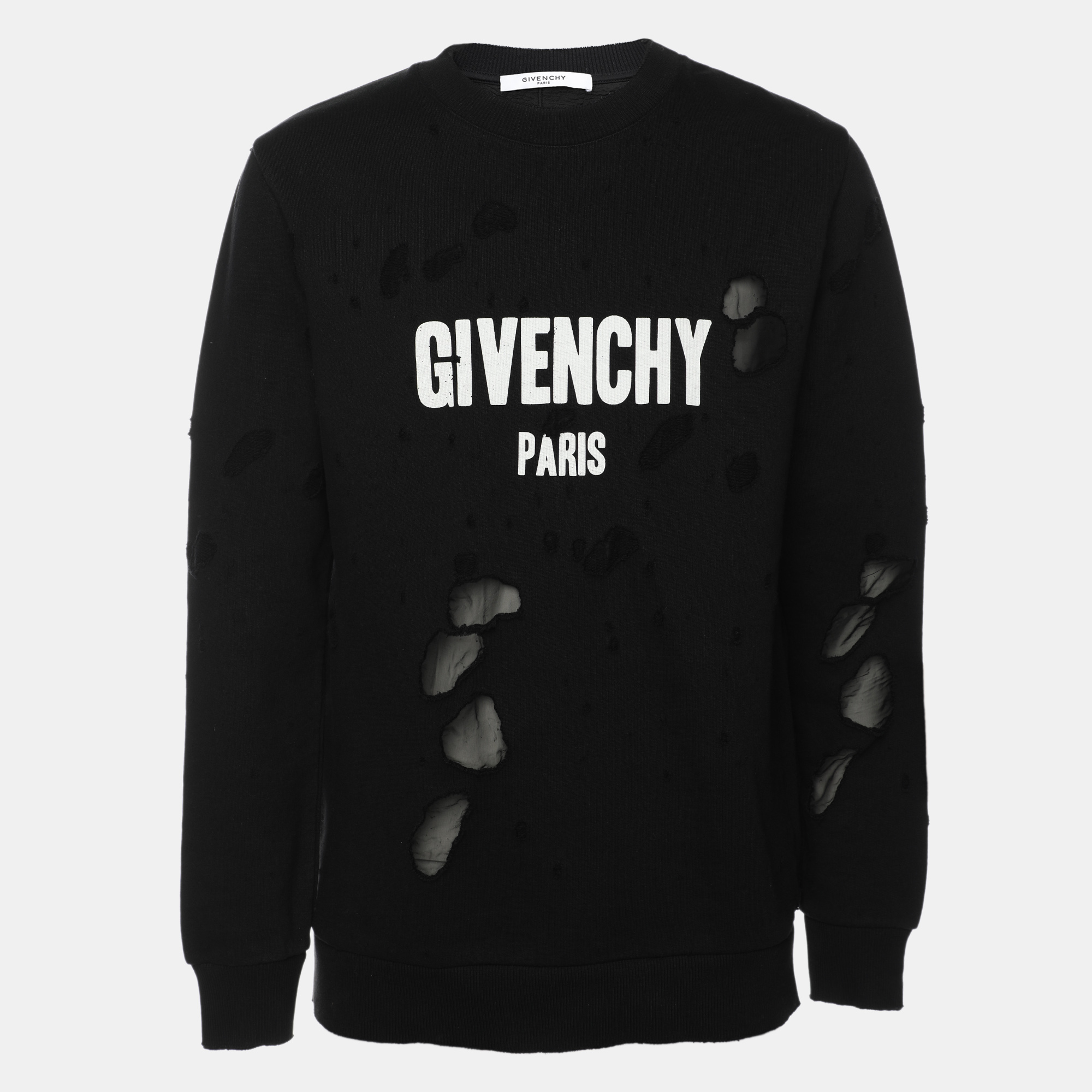 

Givenchy Black Distressed Cotton & Mesh Inset Logo Printed Sweatshirt XS