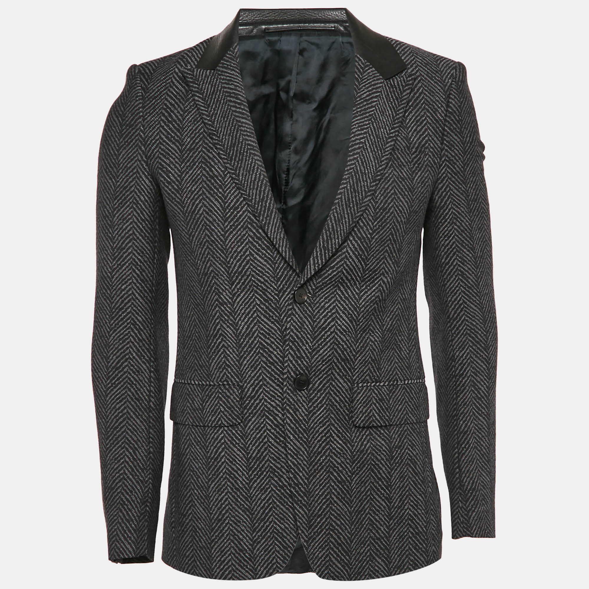 

Givenchy Black Herringbone Wool Single Breasted Blazer S