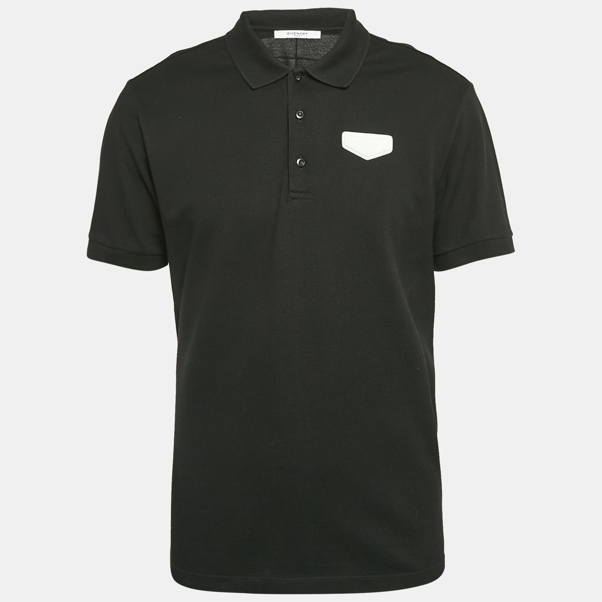 

Givenchy Black Cotton Pique Leather Patch Detail Polo XL