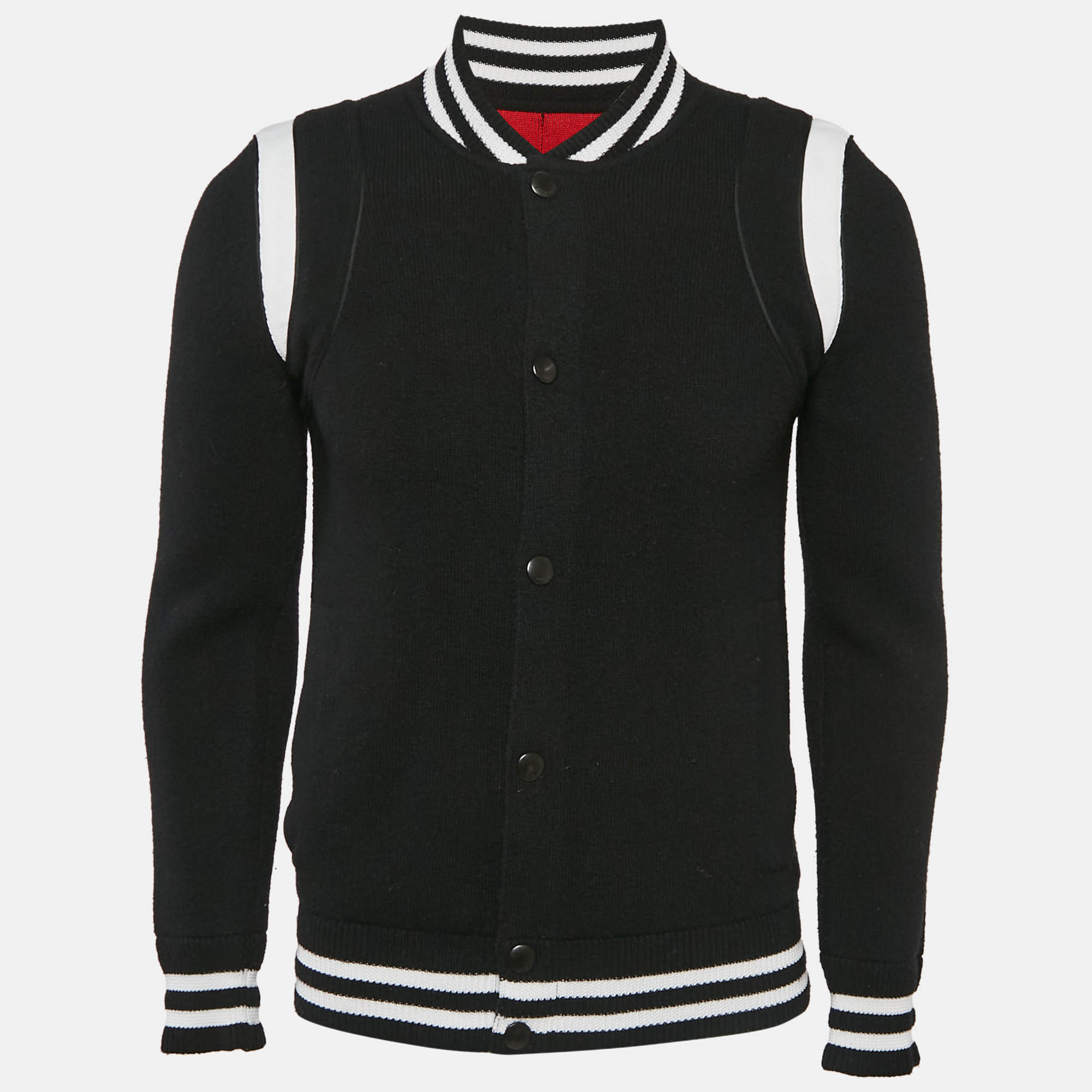 

Givenchy Black Logo Intarsia Back Wool Knit Bomber Jacket S