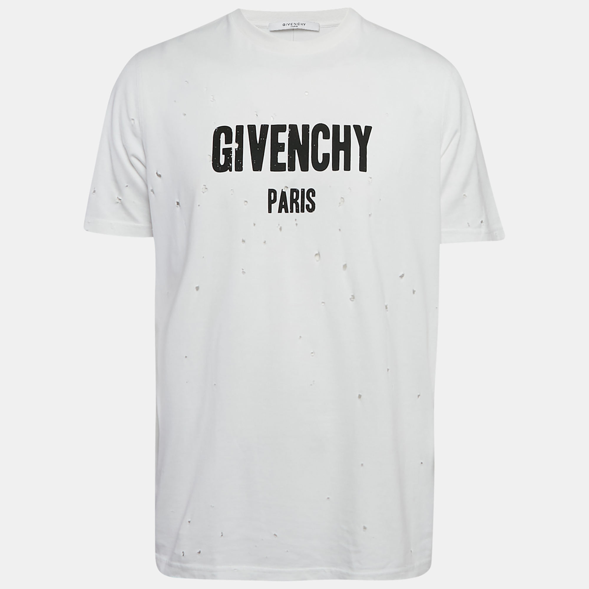 

Givenchy White Logo Print Cotton Distressed T-Shirt S