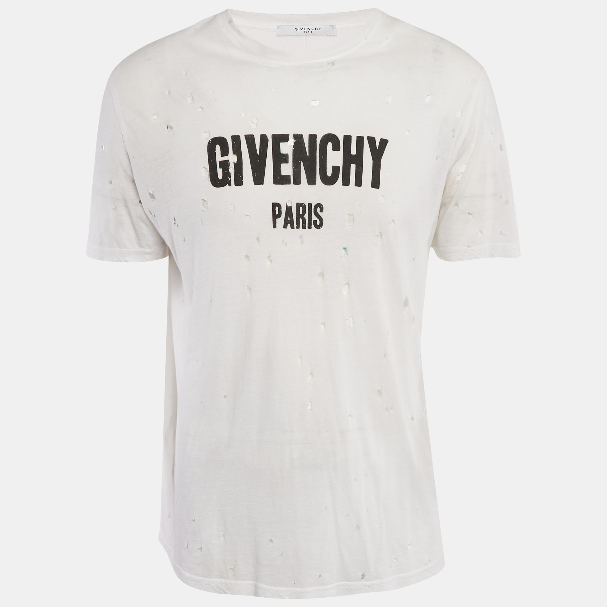 

Givenchy White Logo Printed Cotton Distressed T-Shirt S