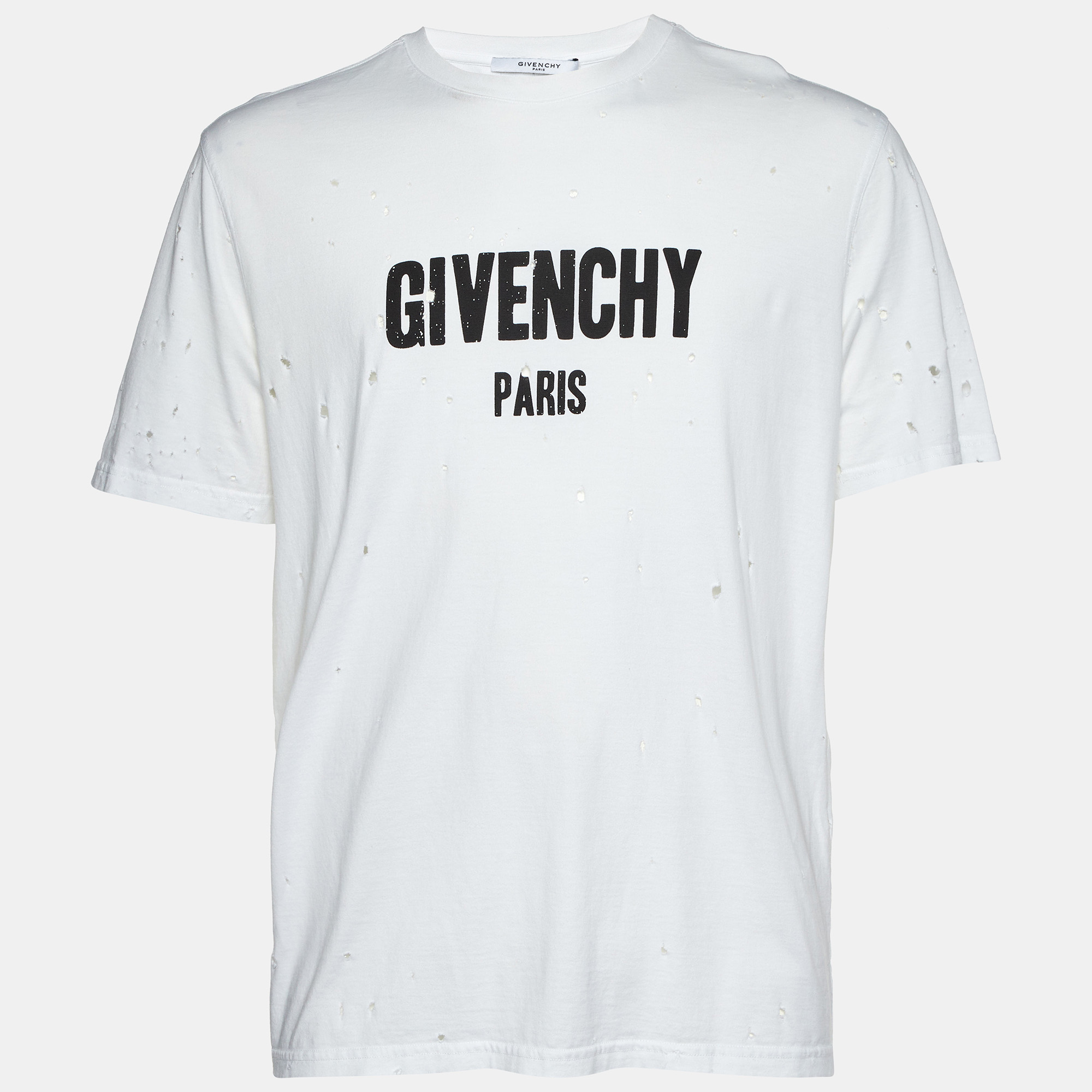 

Givenchy White Logo Print Cotton Distressed T-Shirt L