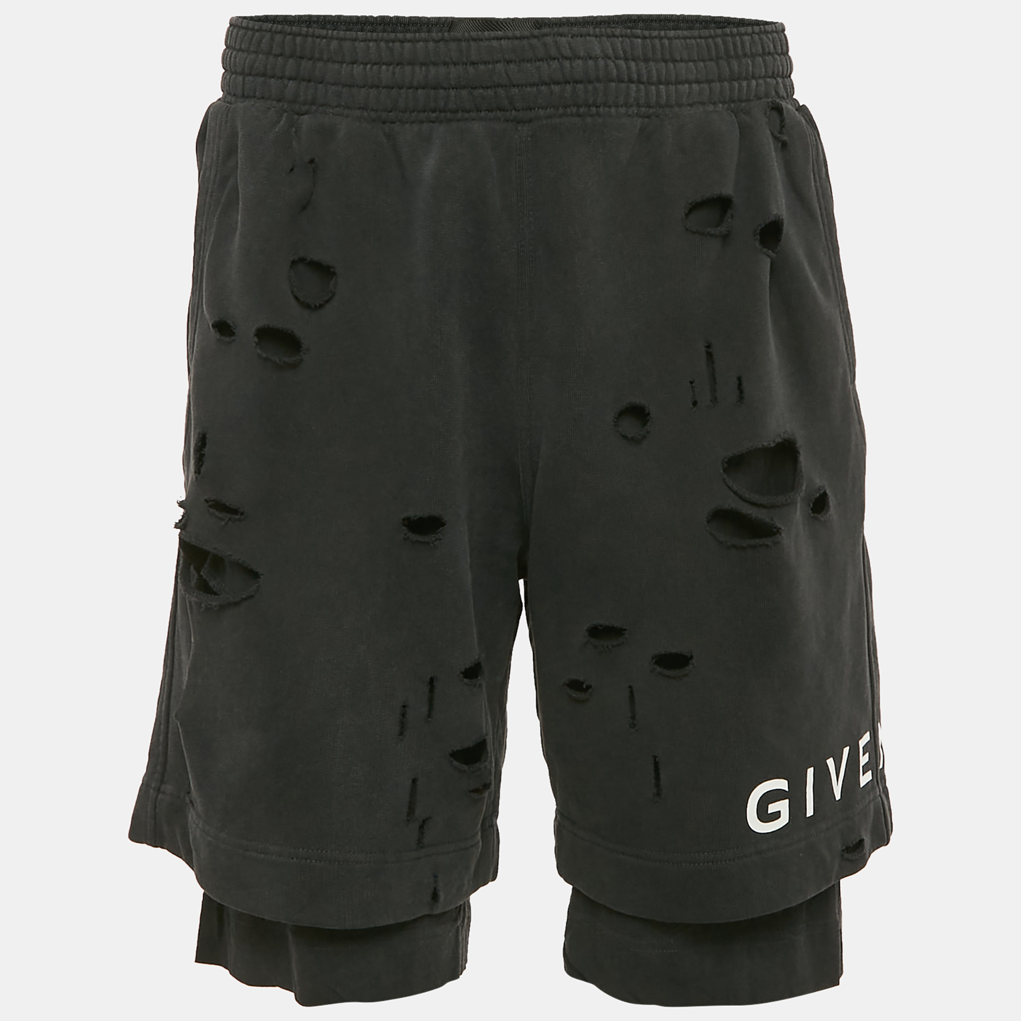 

Givenchy Black Distressed Cotton Knit Archetype Shorts M