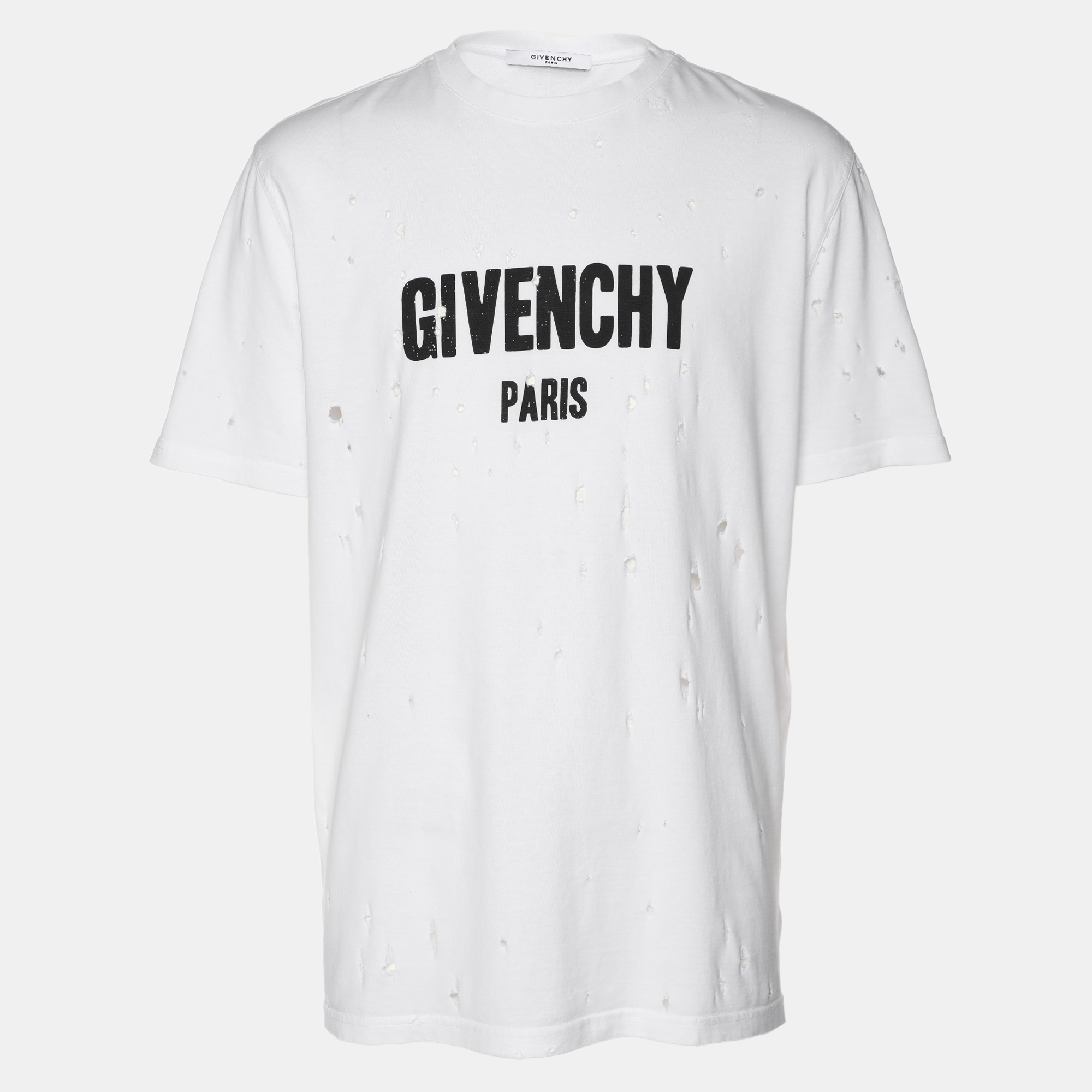 

Givenchy White Logo Print Cotton Distressed T-Shirt S