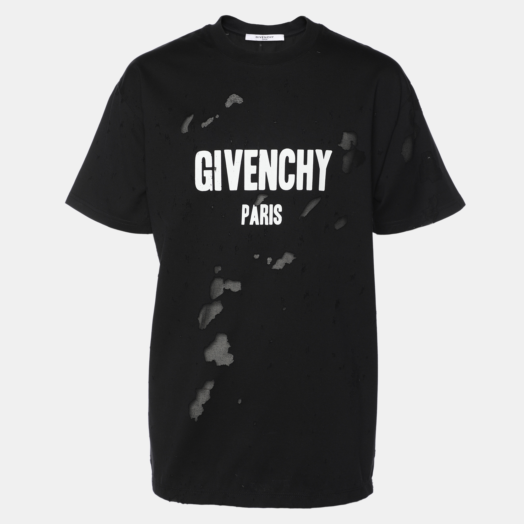 

Givenchy Black Logo Print Cotton Distressed T-Shirt M