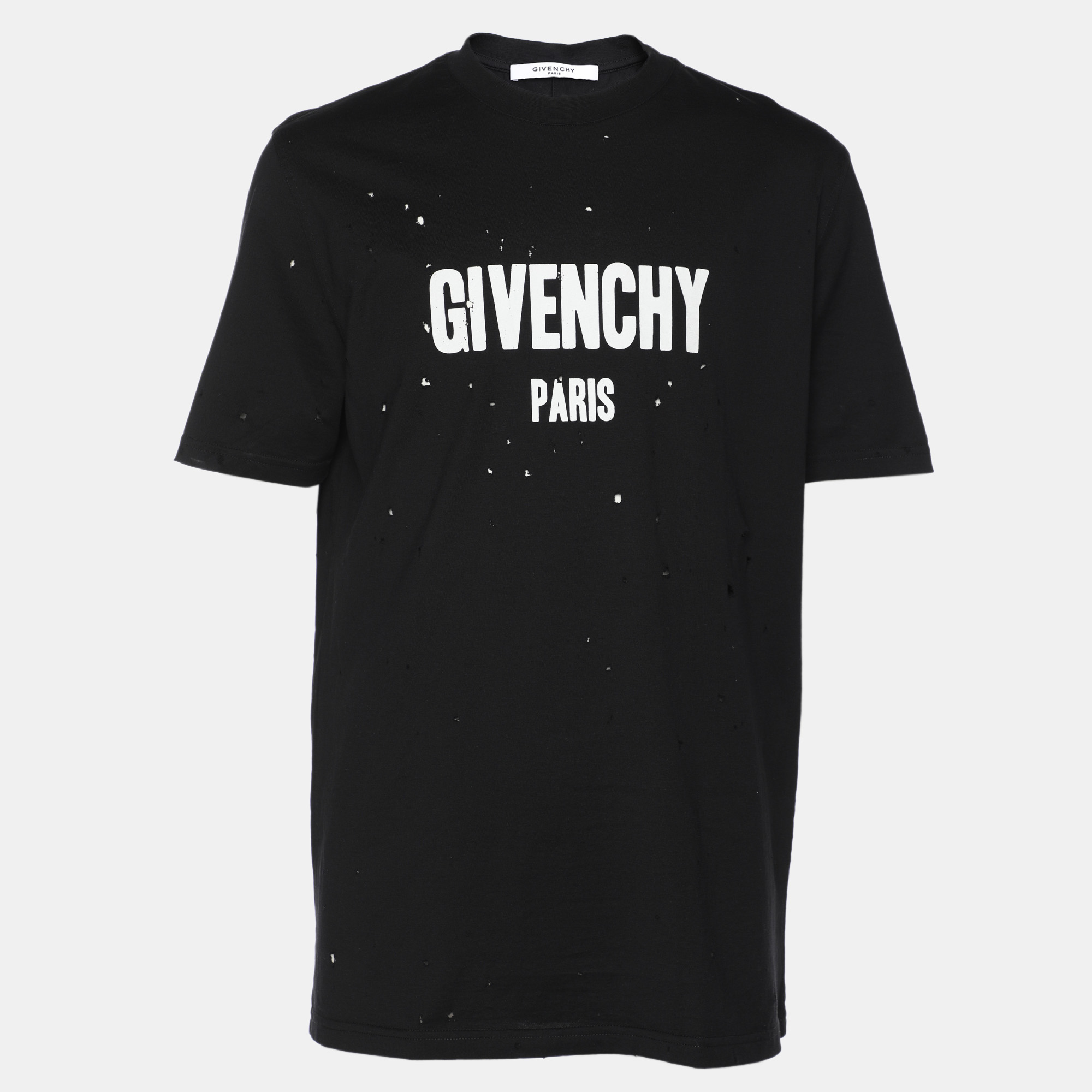 

Givenchy Black Logo Print Cotton Distressed T-Shirt S