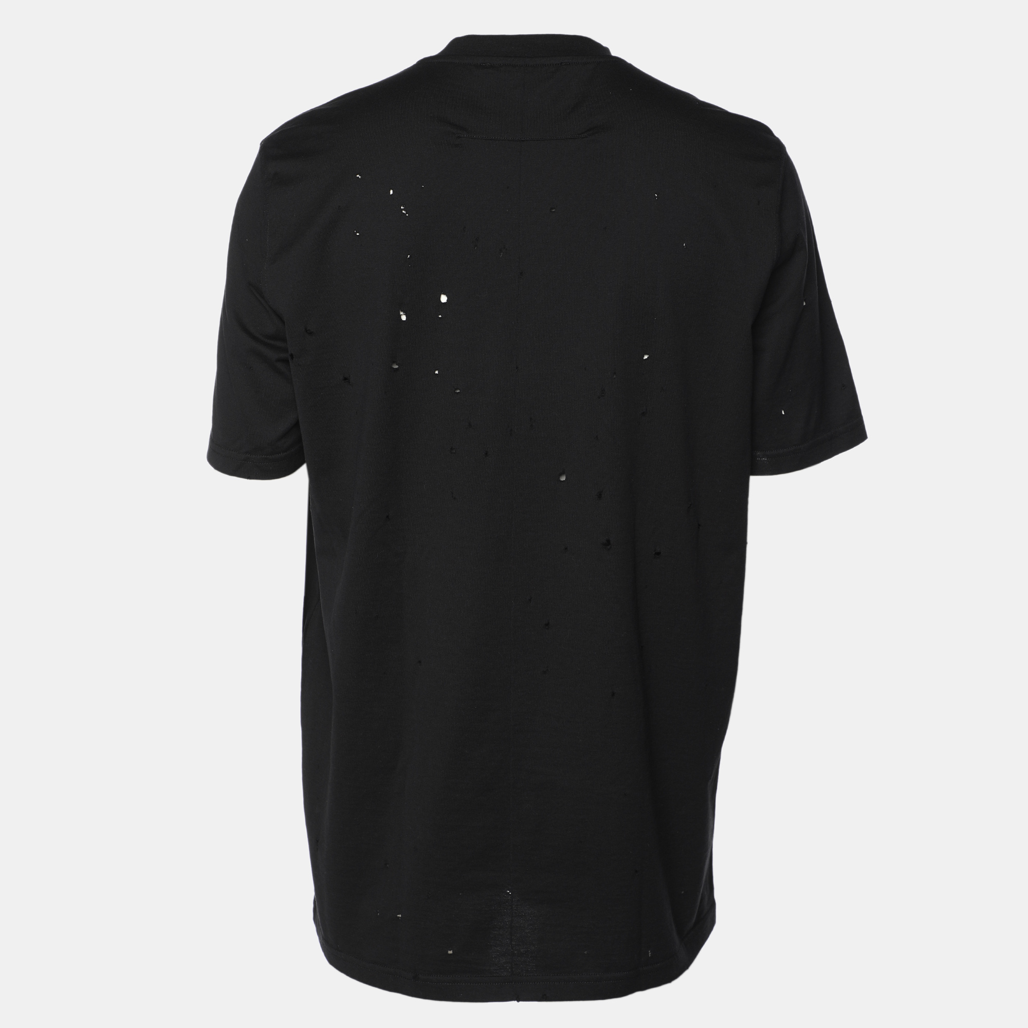 Givenchy Black Logo Print Cotton Distressed T-Shirt S 
