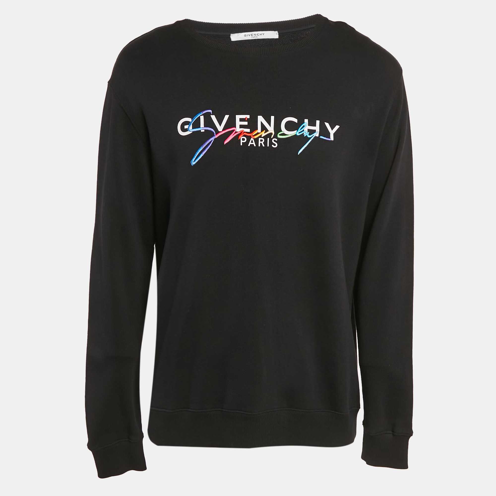 

Givenchy Black Signature Embroidered Cotton Knit Crewneck Sweatshirt M