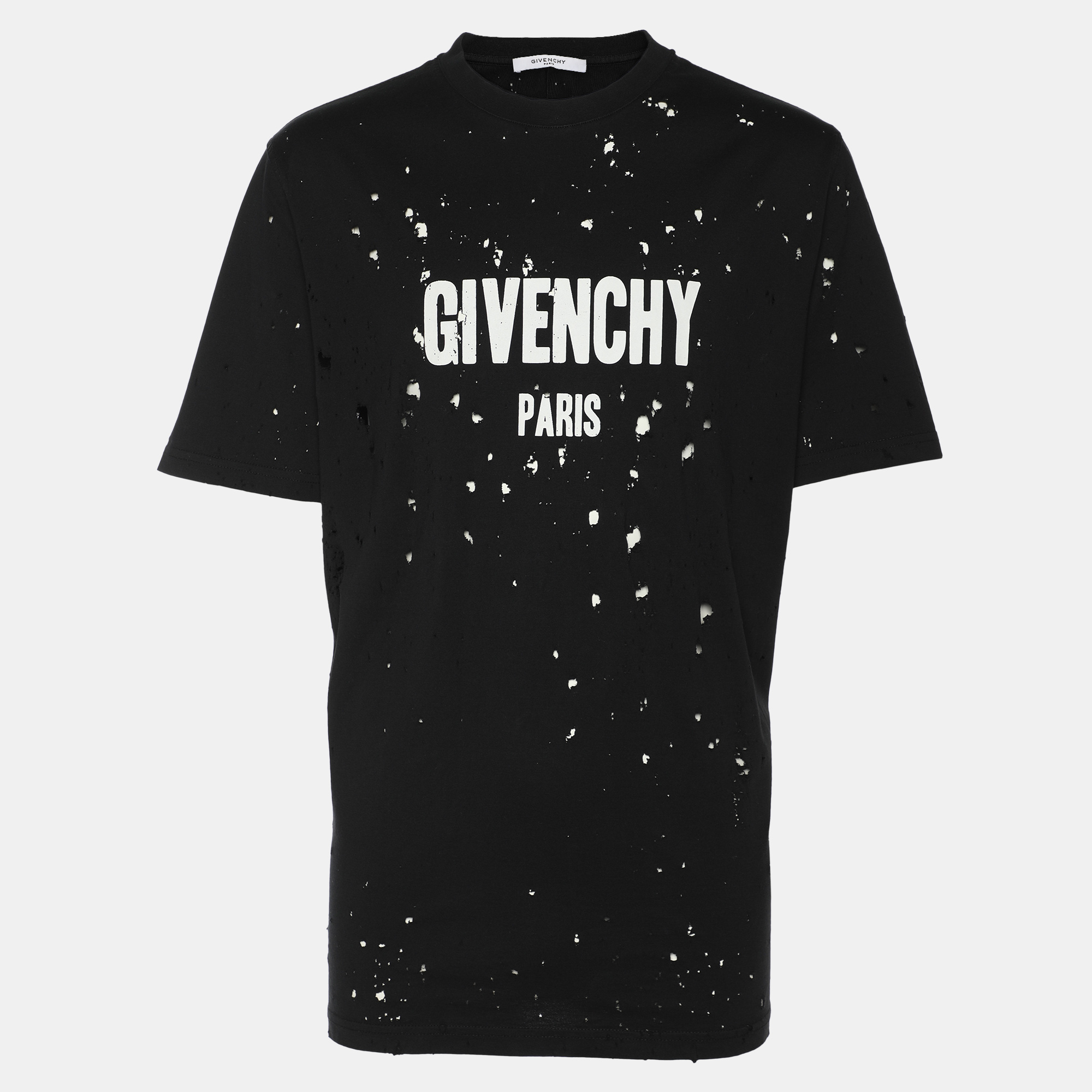 

Givenchy Black Cotton Logo Print Ripped Details T-Shirt M
