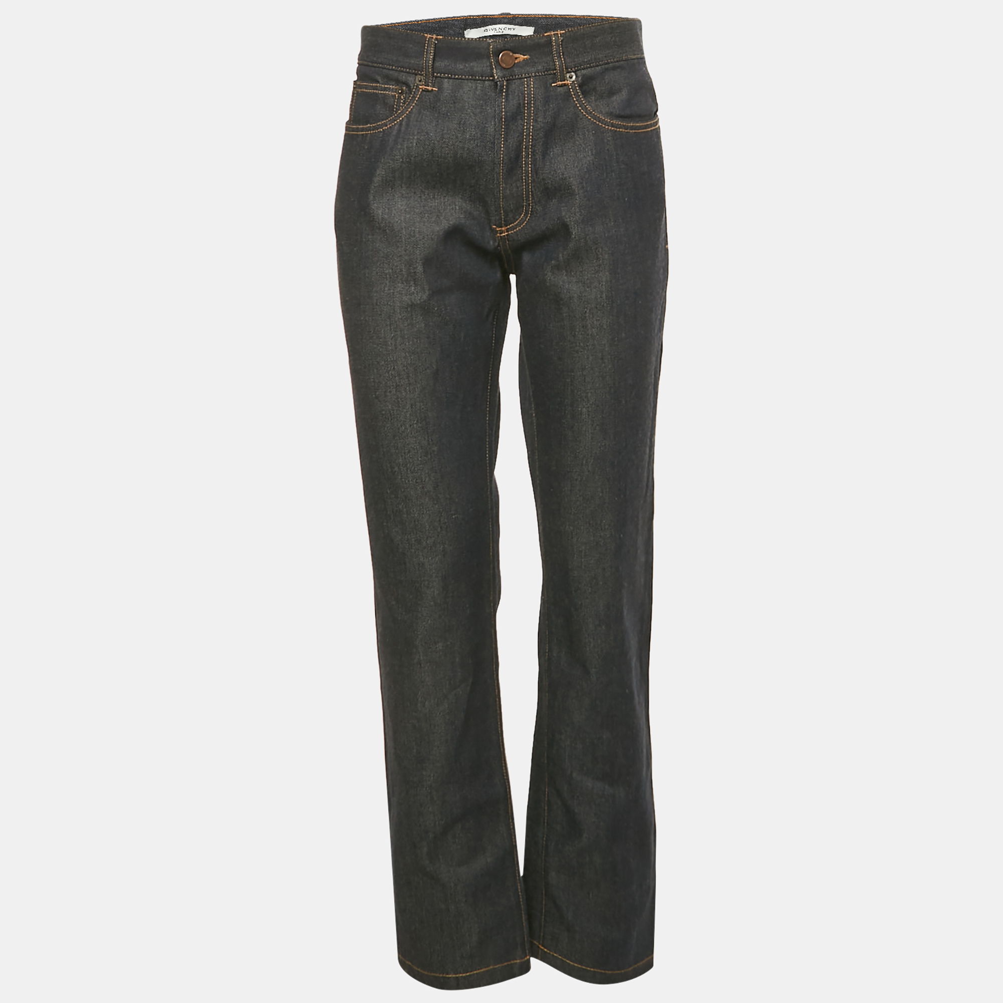 

Givenchy Dark Blue Denim Leather Trim Pocket Detail Jeans M Waist 32"