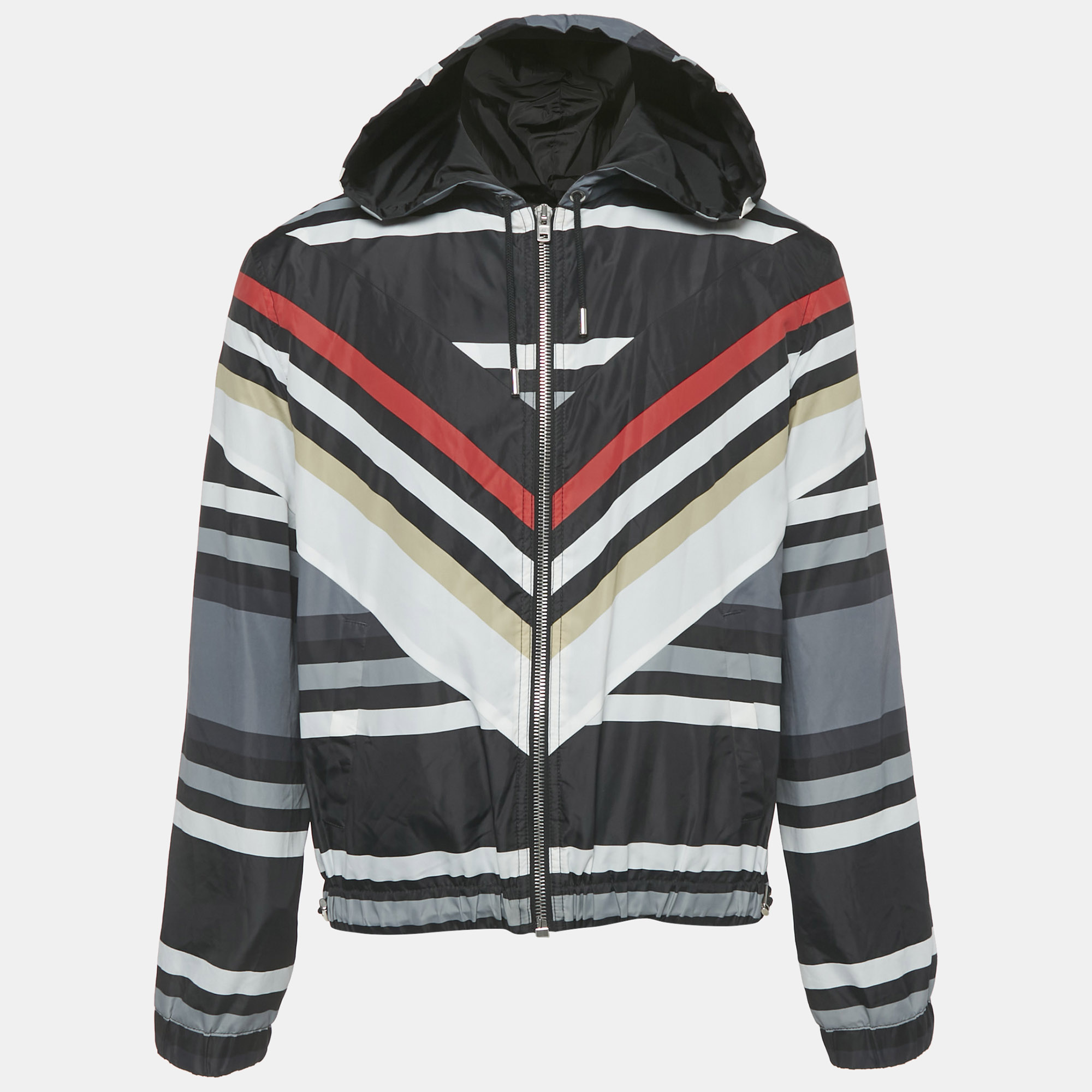 

Givenchy Black Chevron Print Nylon Hooded Parka Jacket L