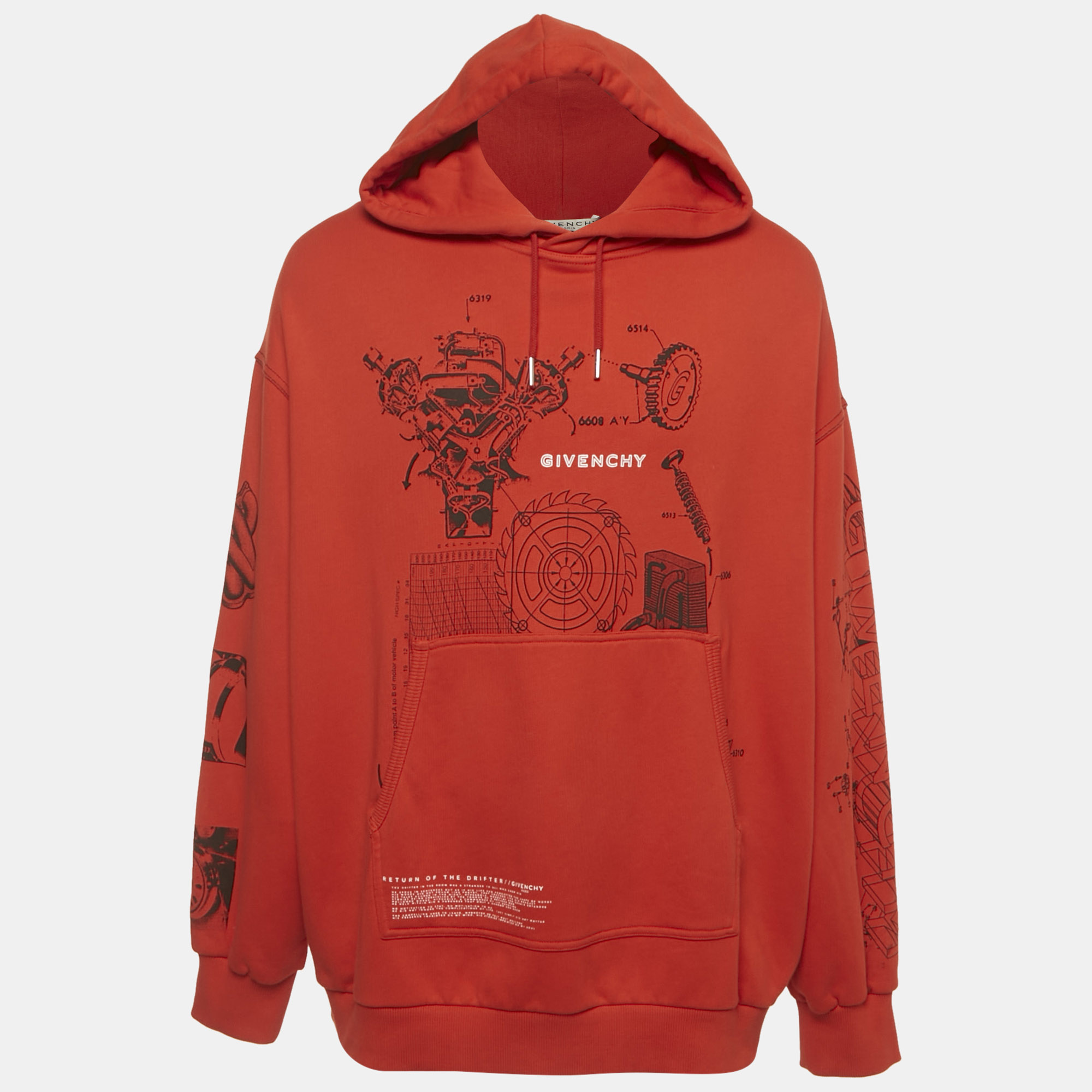 Pre-owned Givenchy Red Drifter Return Print Cotton Knit Hooded Oversized Sweatshirt L
