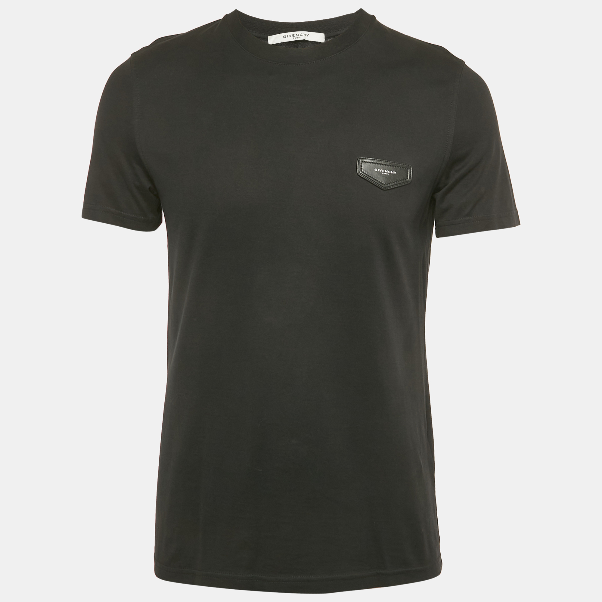 

Givenchy Black Leather Applique Jersey Crewneck T-Shirt S