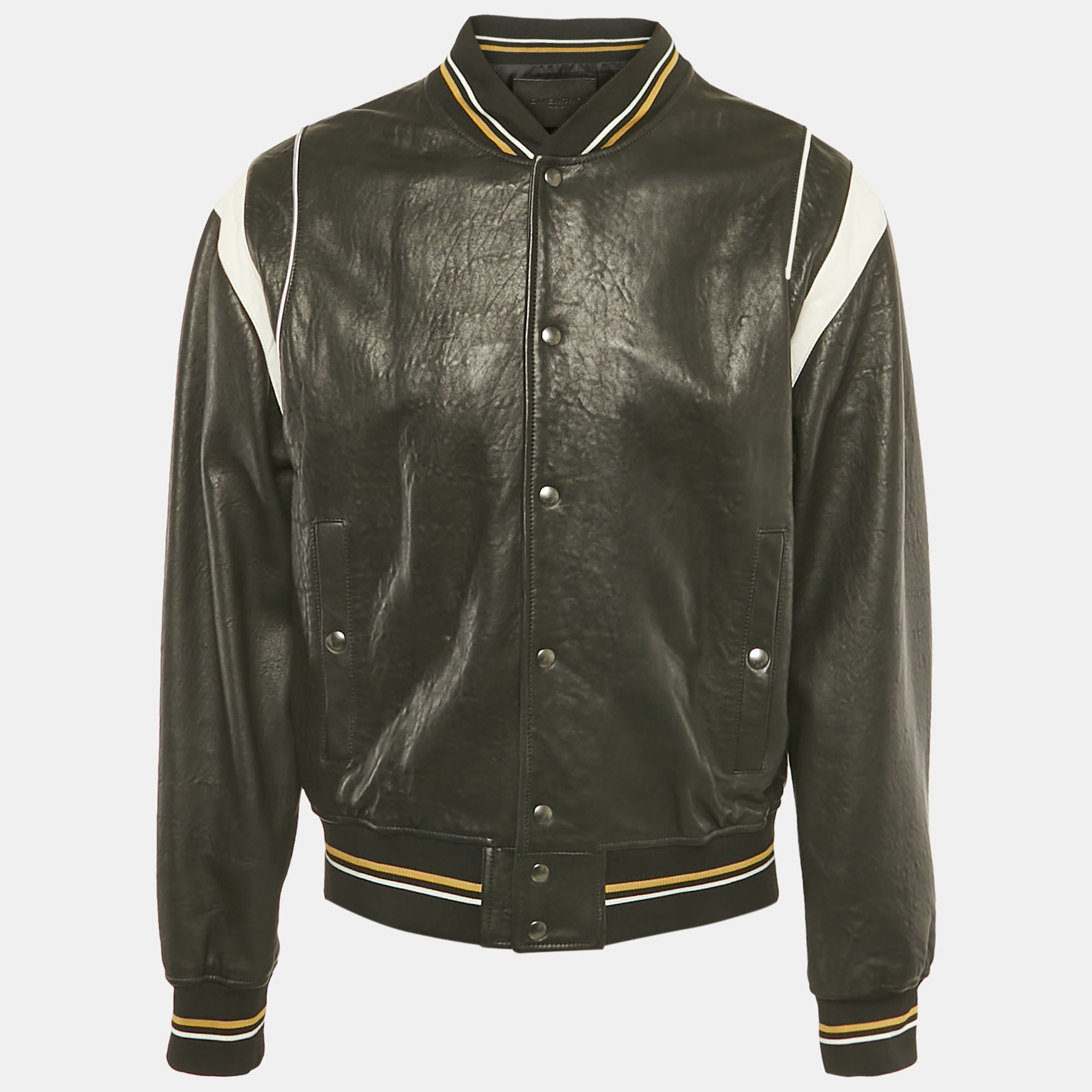 

Givenchy Black Leather Monogram Bomber Jacket XL