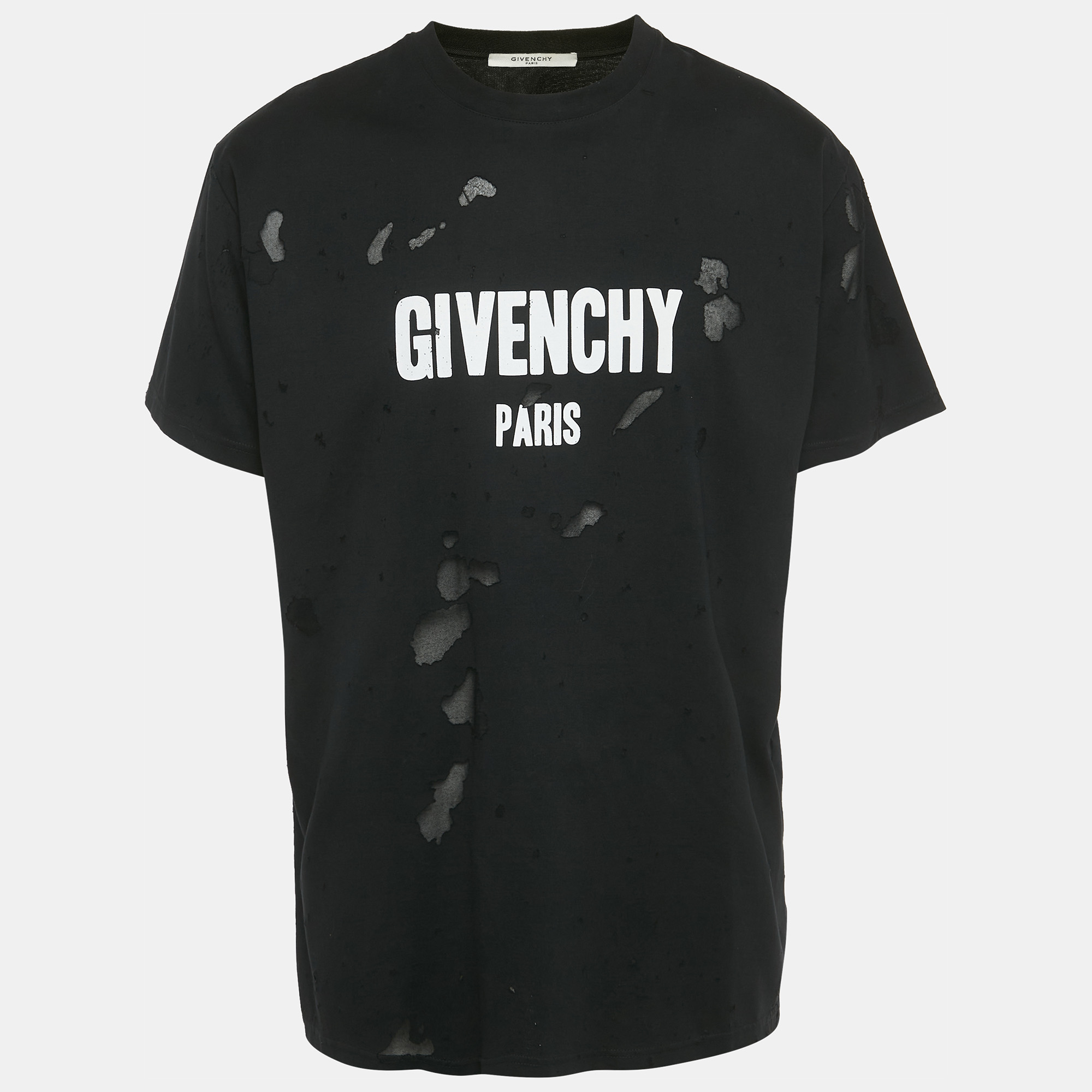 Givenchy Black Mesh Insert Distressed Jersey T-Shirt L