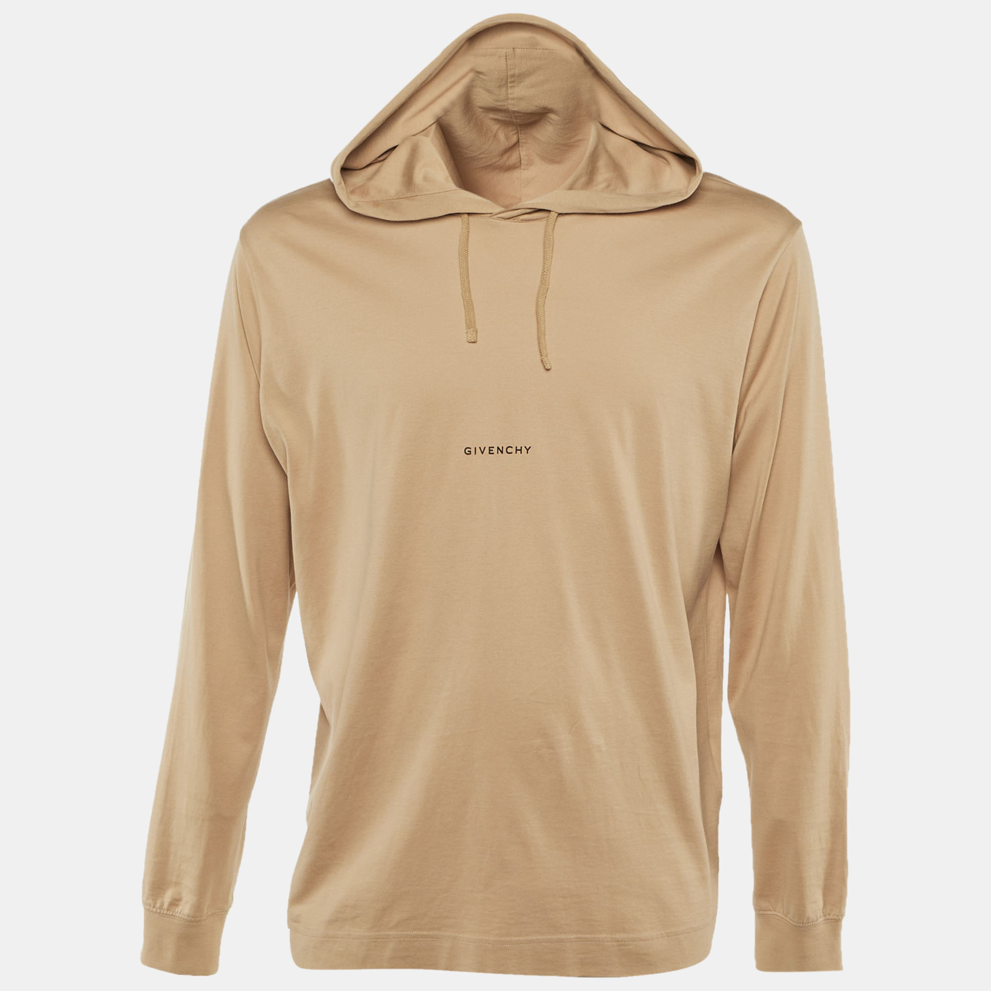 Pre-owned Givenchy Beige Logo Print Cotton Hoodie S In Sand