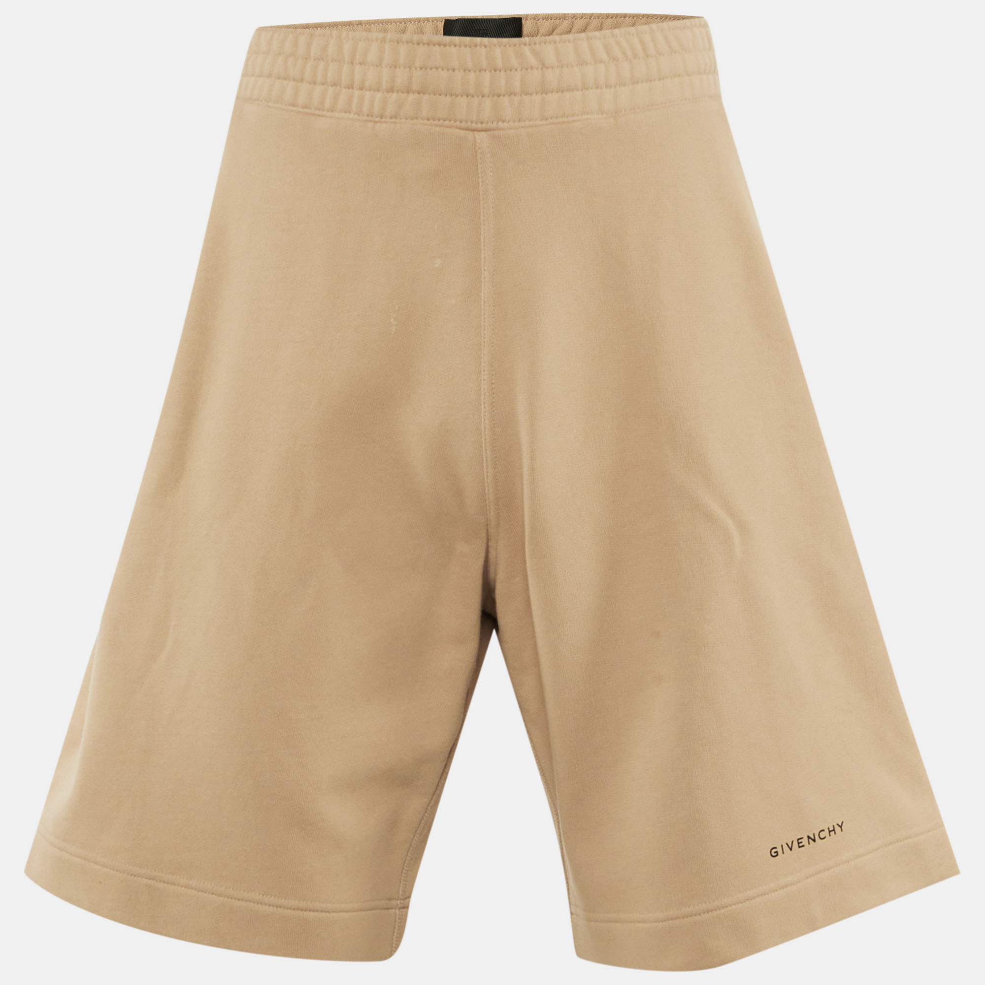 Pre-owned Givenchy Beige Logo Print Cotton Shorts M In Sand