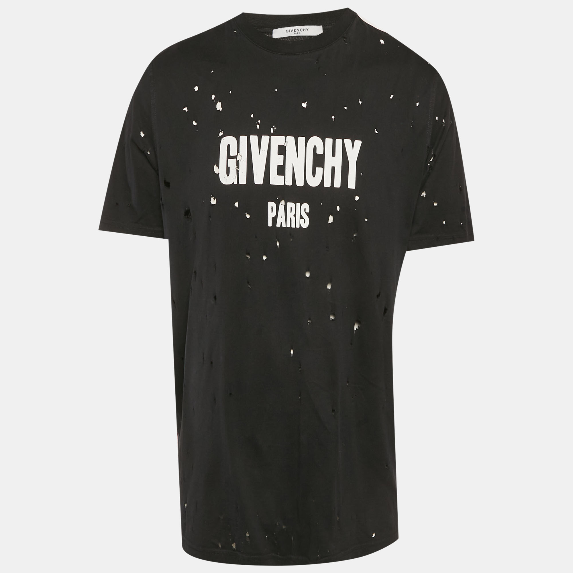 

Givenchy Black Logo Print Jersey Distressed T-Shirt M