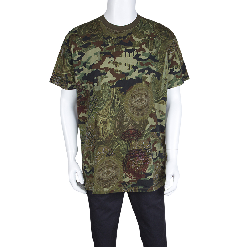 

Givenchy Green Camouflage Print Crew Neck Columbian Fit Cotton T-Shirt