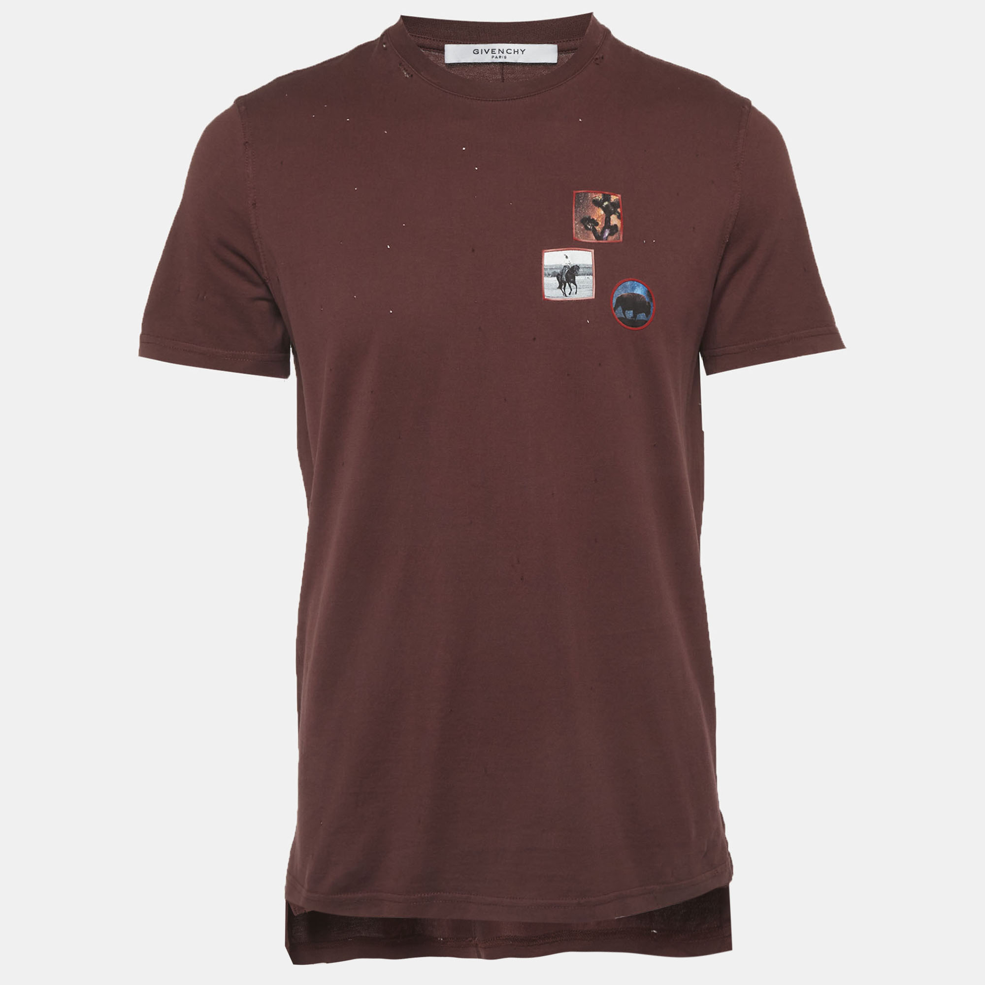 

Givenchy Burgundy Printed Jersey Distressed T-Shirt M
