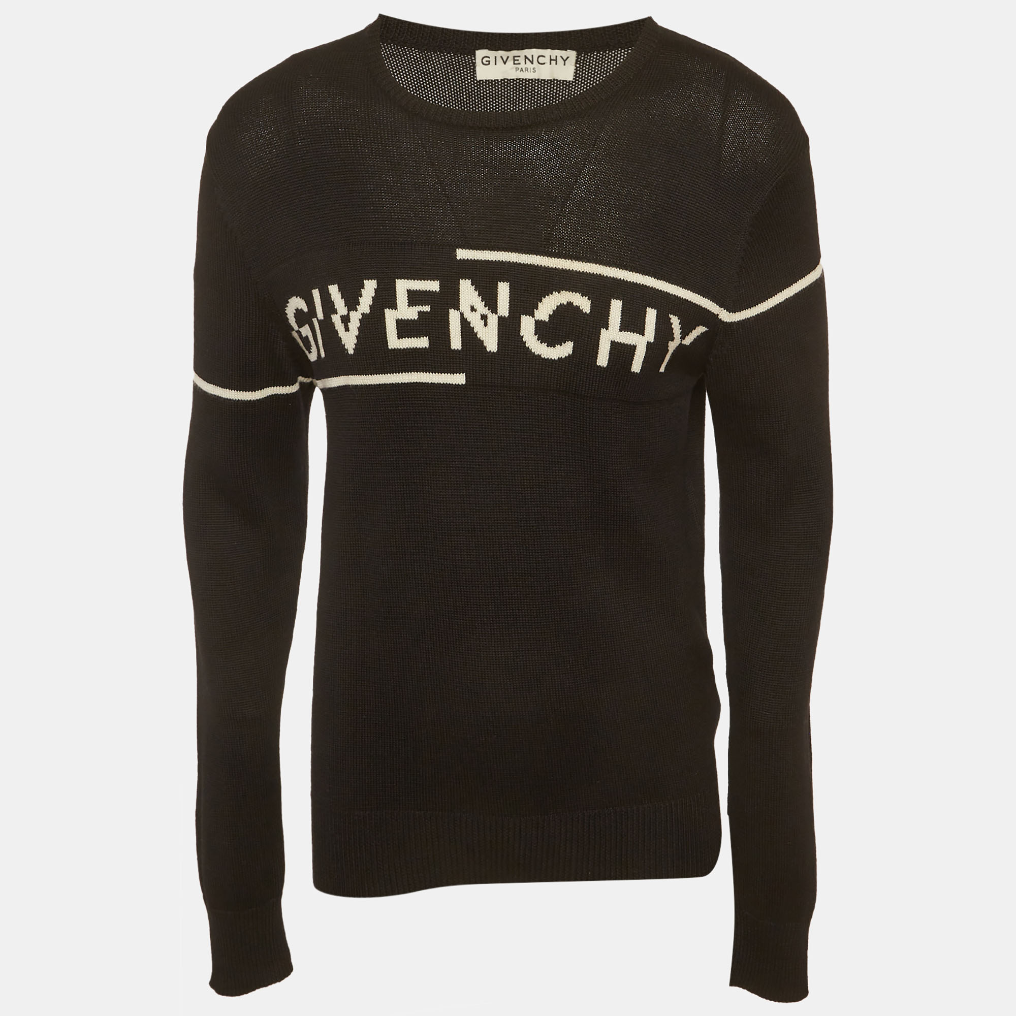 

Givenchy Black Logo Intarsia Knit Crewneck Sweater M