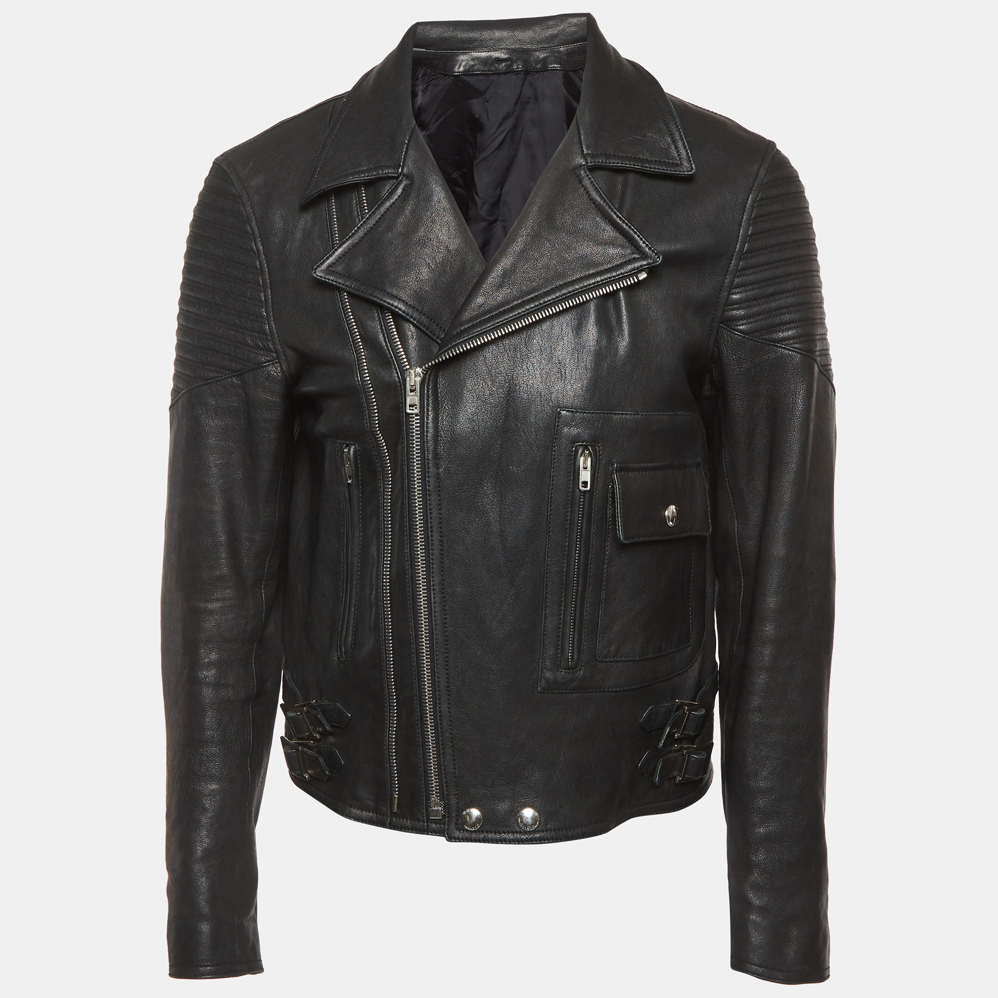 

Givenchy Black Leather Zip Up Biker Jacket XL