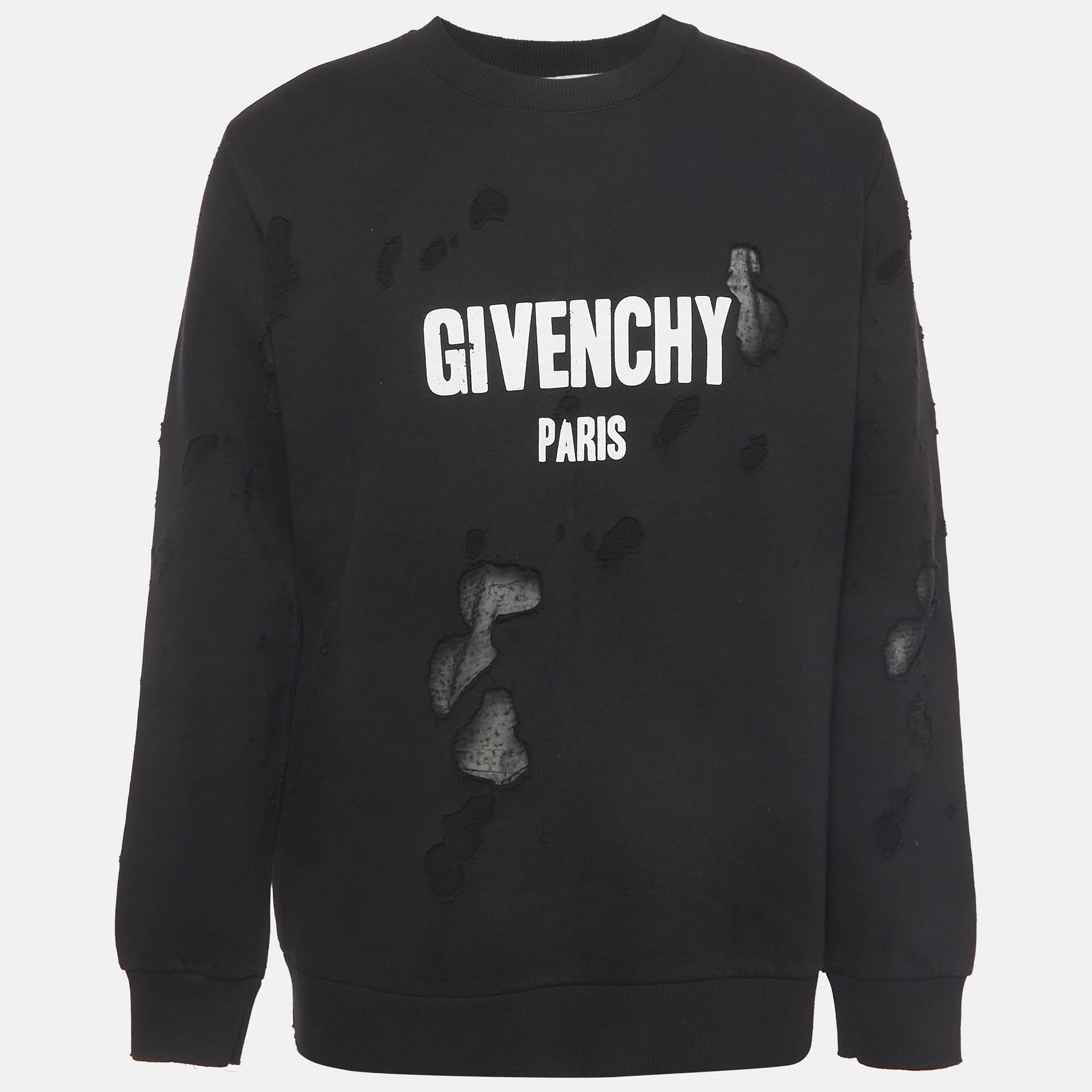 

Givenchy Black Logo Graphic Cotton Knit Distressed Sweatshirt L